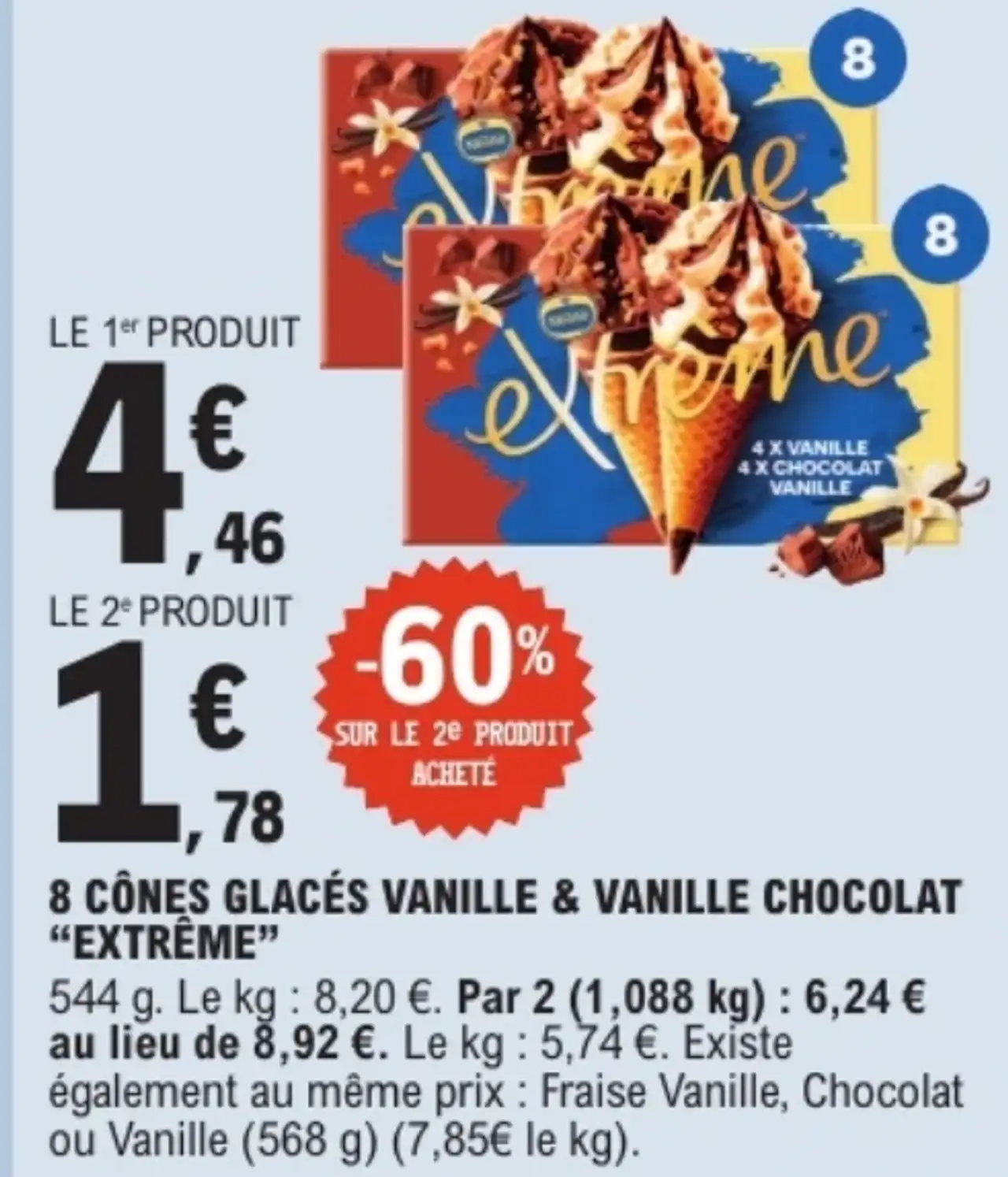 8 Cônes glacés Vanille & Vanille Chocolat Extrême