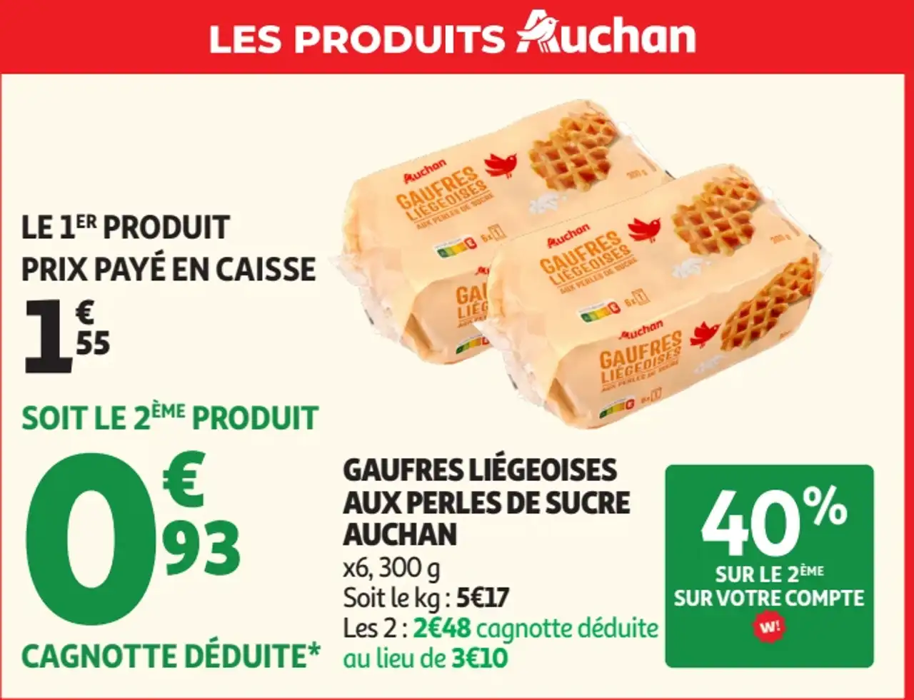 Gaufres Liégeoises aux perles de sucre Auchan