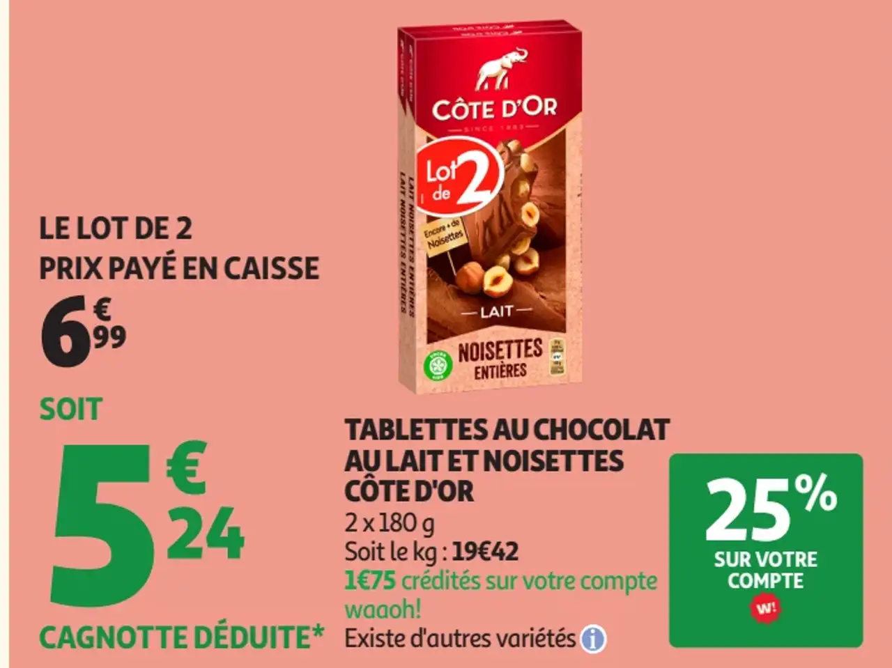 Tablettes au chocolat au lait et noisettes Côte d'Or