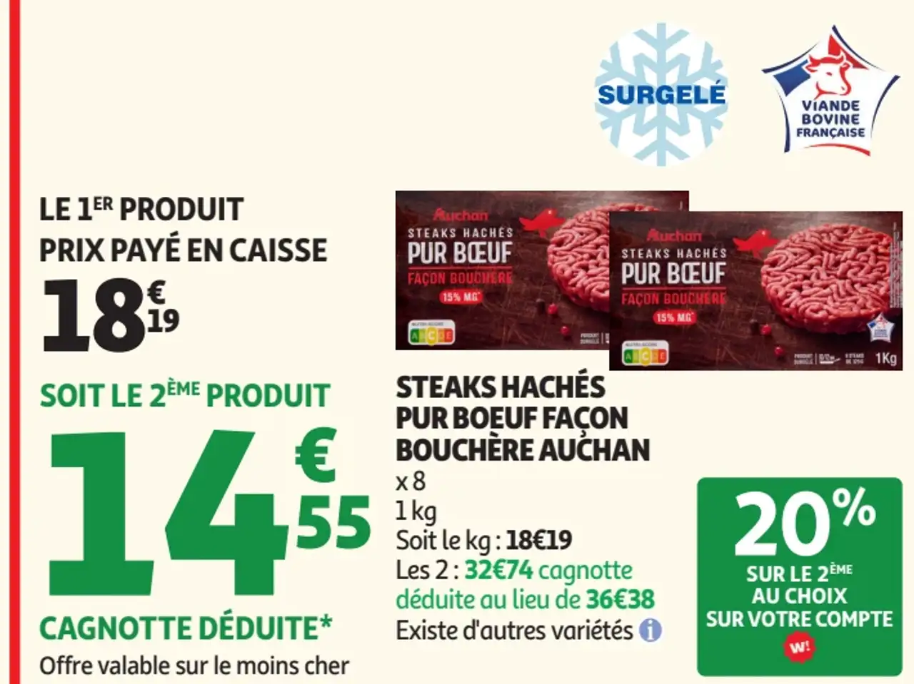 Steaks hachés pur bœuf façon bouchère Auchan