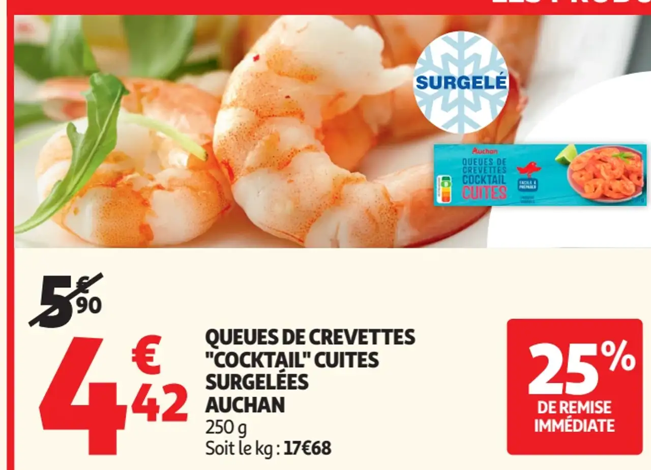 Queues de crevettes "Cocktail" cuites surgelées Auchan