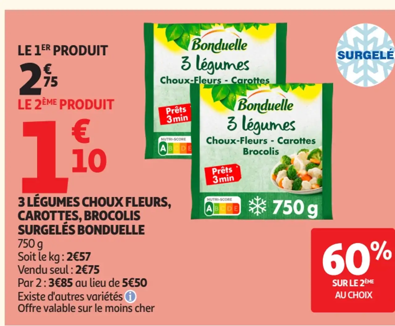 3 Légumes Choux Fleurs, Carottes, Brocolis Surgelés Bonduelle