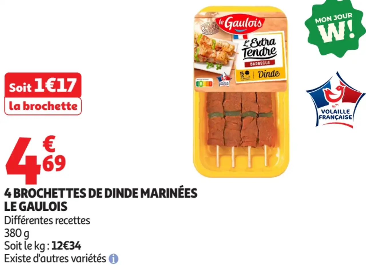 4 brochettes de dinde marinées Le Gaulois