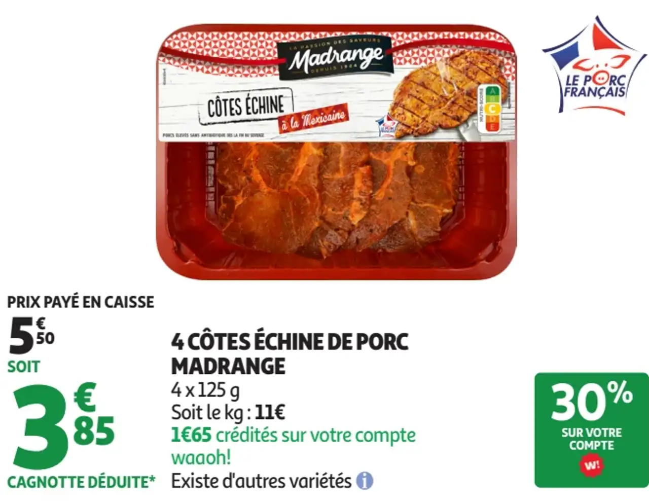 4 côtes échine de porc Madrange