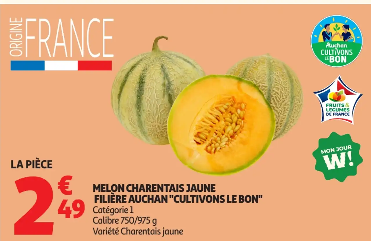 Melon Charentais Jaune Filière Auchan "Cultivons Le Bon"