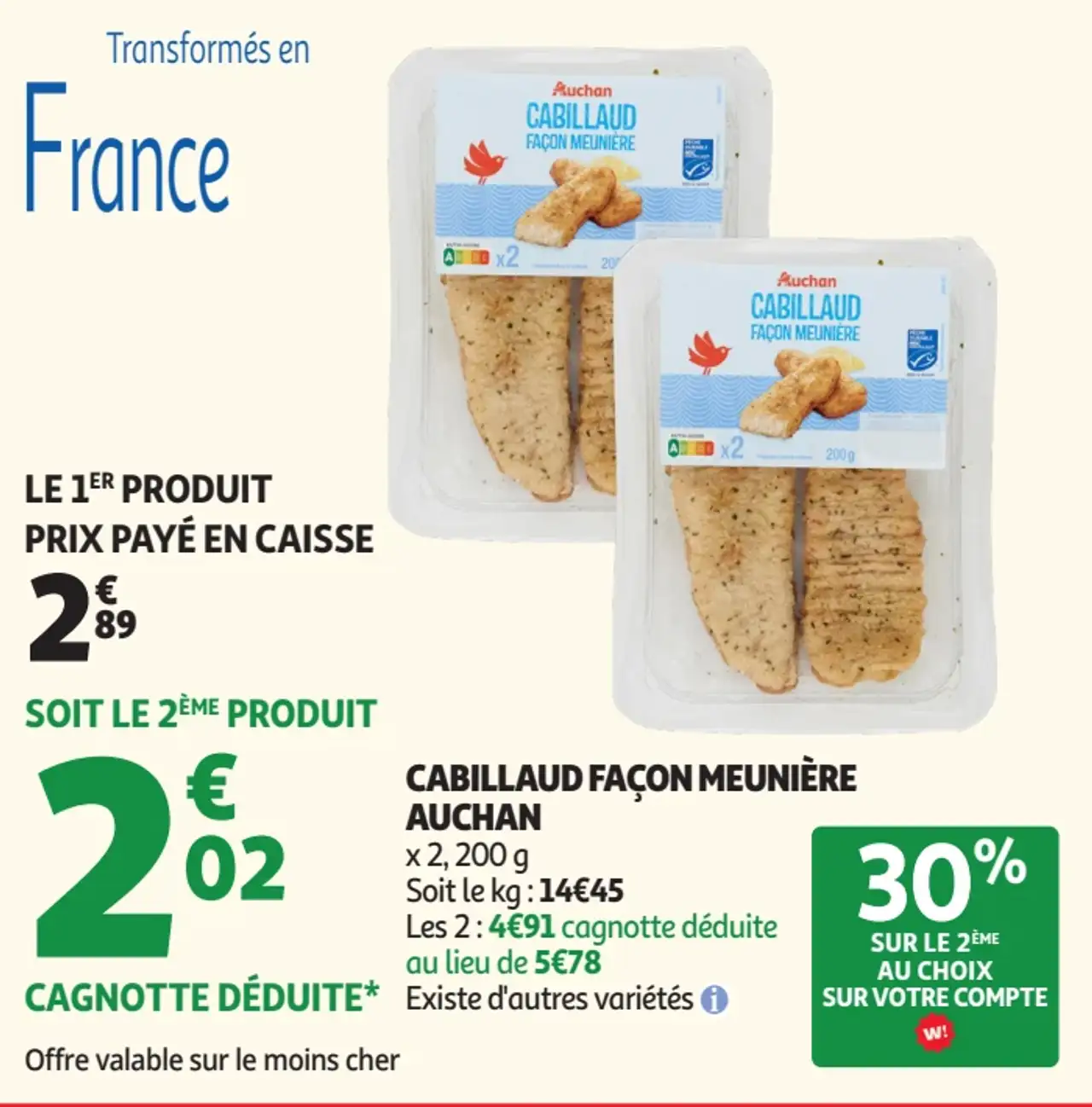 Cabillaud façon meunière Auchan