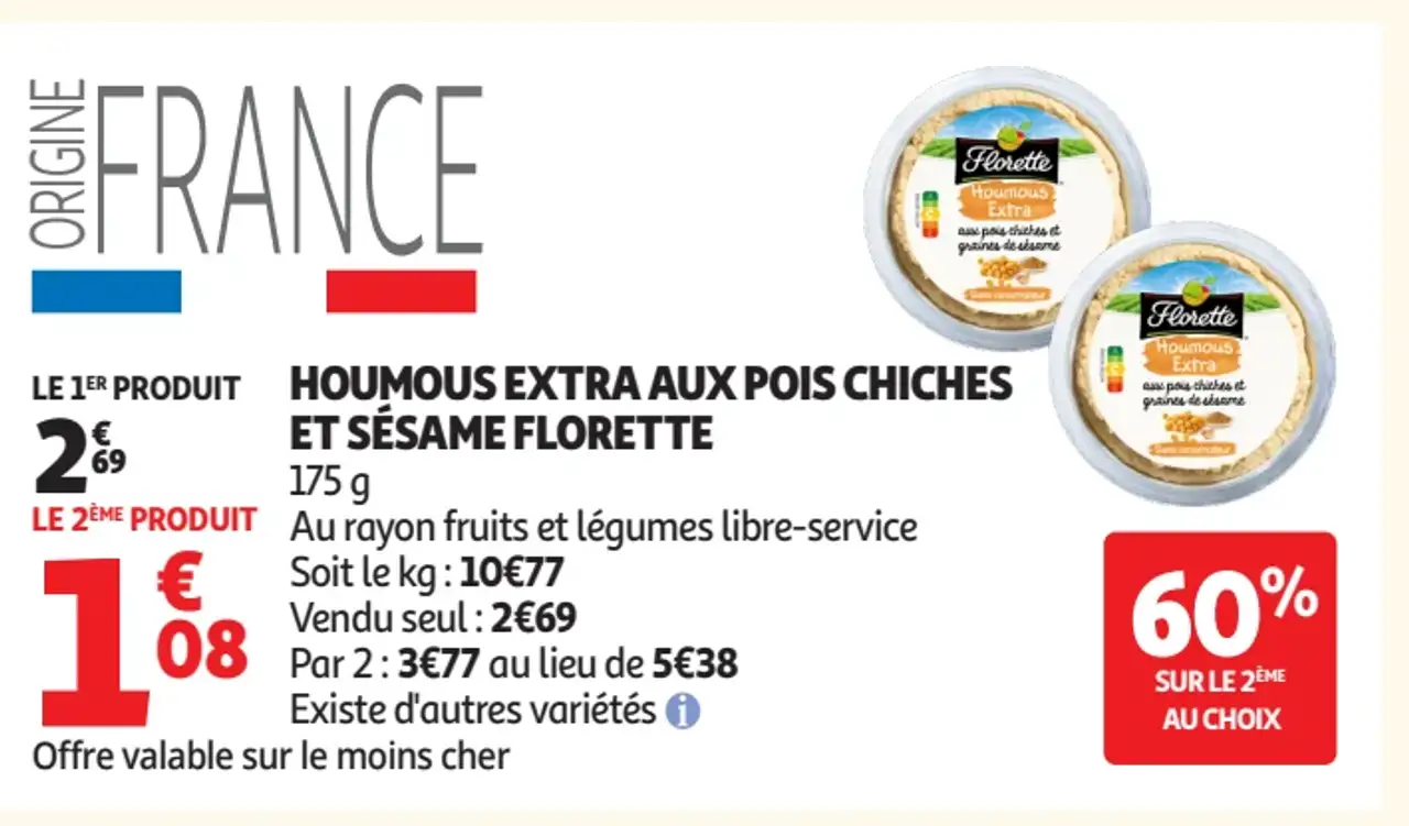 Houmous extra aux pois chiches et sésame Florette