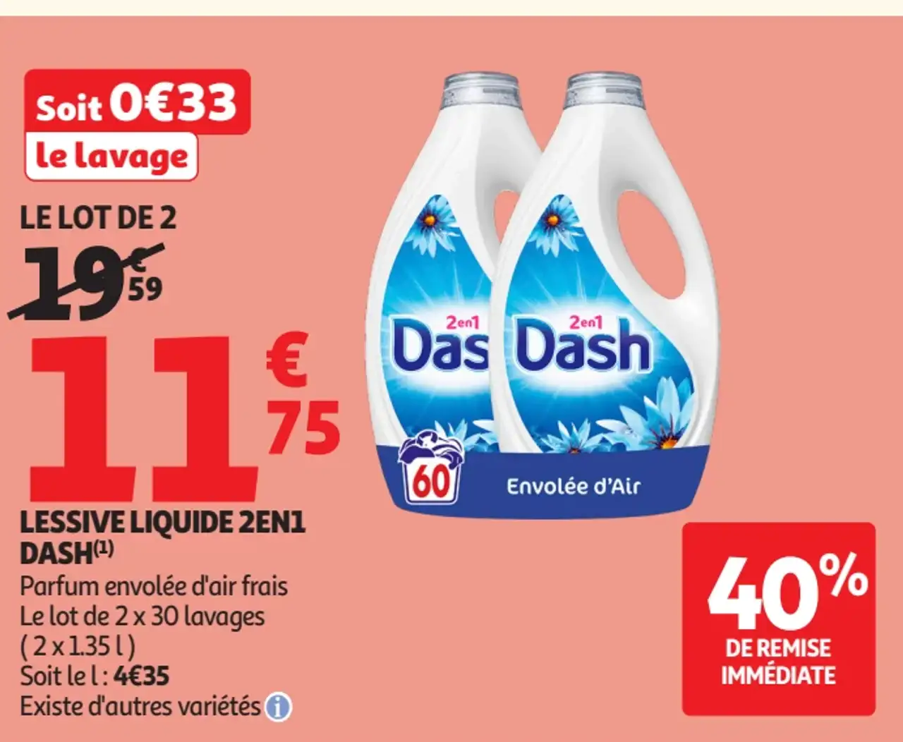 Lessive liquide 2en1 Dash Parfum envolée d'air frais