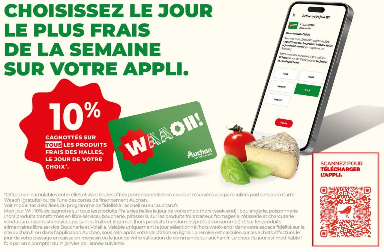 10% cagnotte sur tous les produits frais des Halles via l'application Auchan