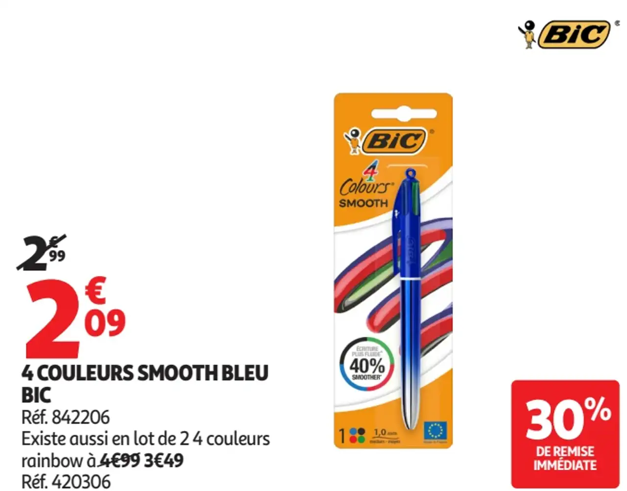 Stylos 4 Couleurs Smooth Bleu Bic