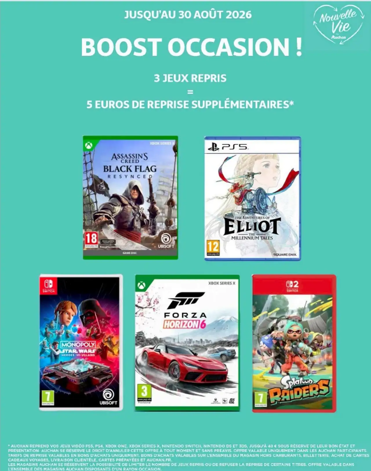 Boost Occasion ! 3 jeux repris = 5 euros de reprise supplémentaires