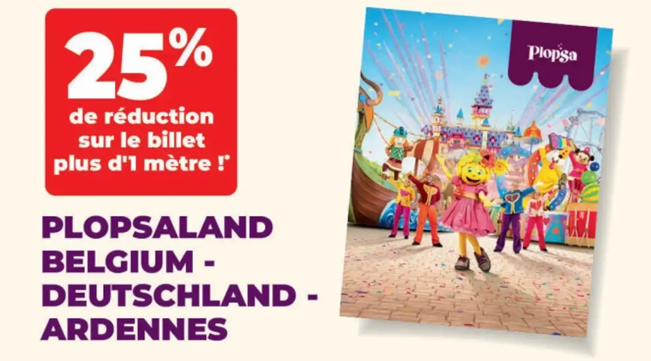 Billet d'entrée Plopsaland Belgium - Deutschland - Ardennes (pour personne de plus d'1 mètre)