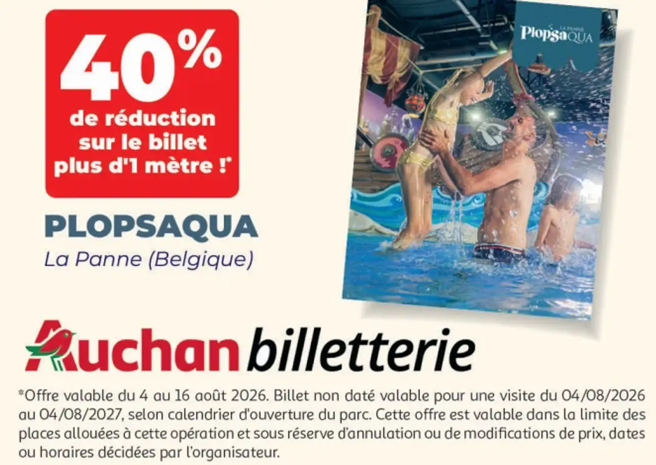 Billet d'entrée Plopsaqua La Panne (Belgique) (pour personne de plus d'1 mètre)