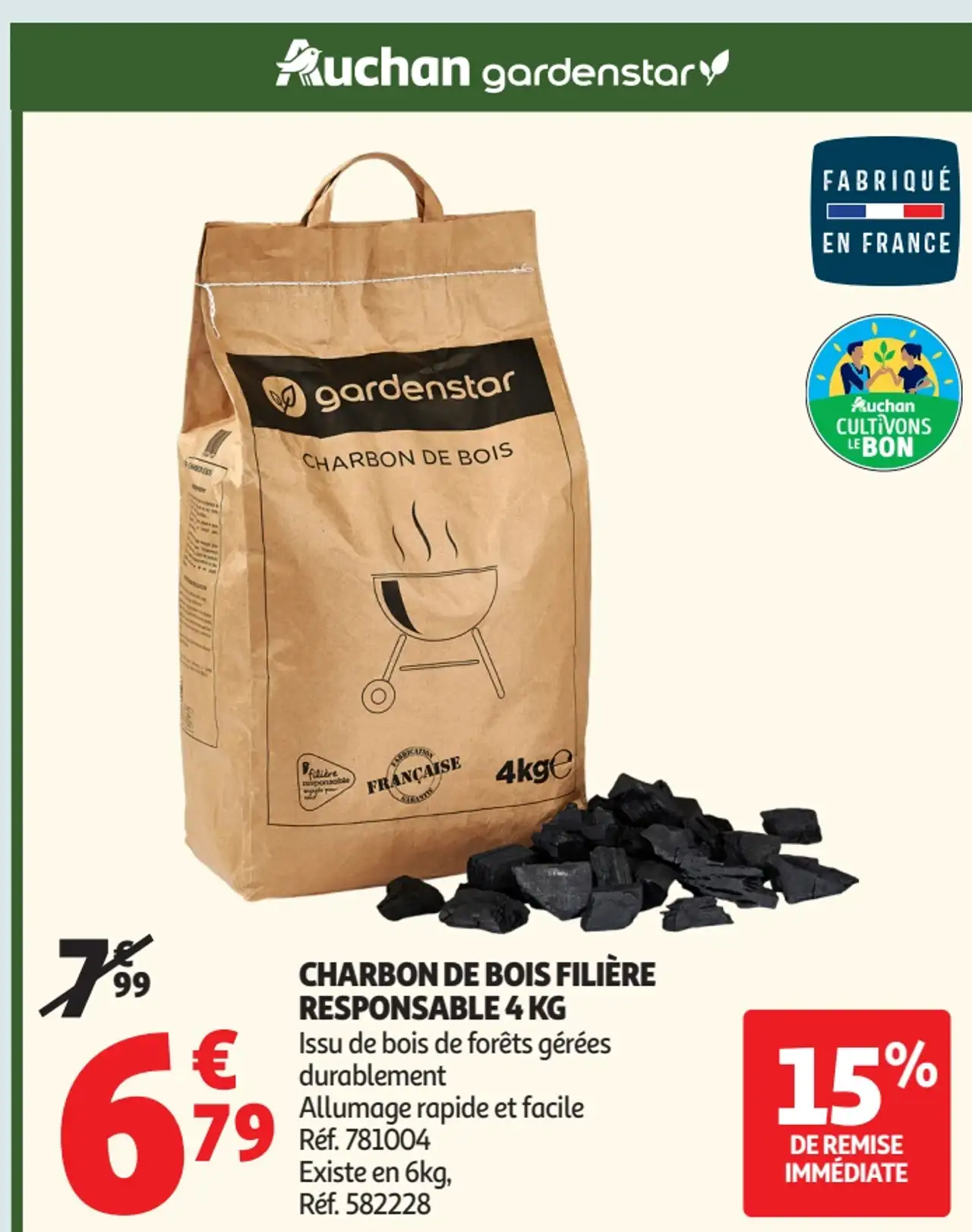 Charbon de bois filière responsable Gardenstar 4 kg