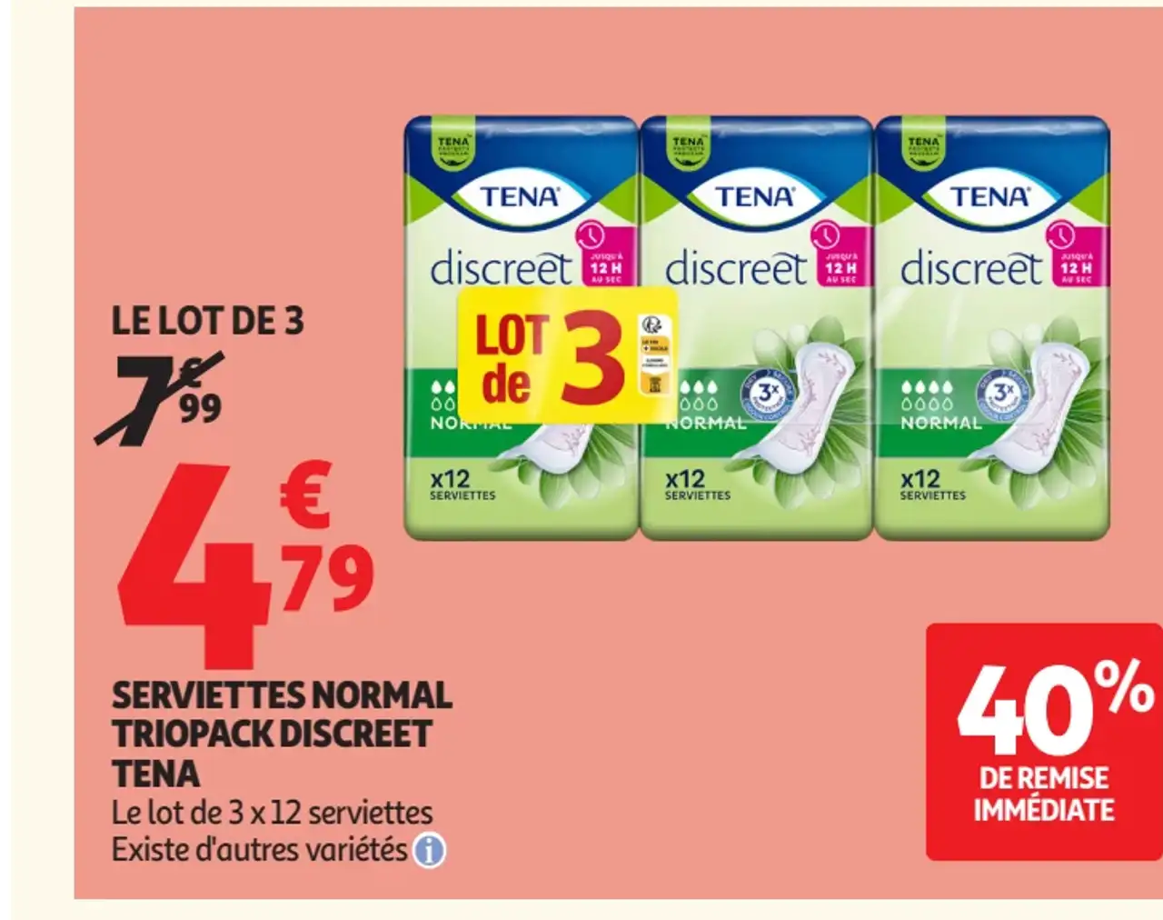 Serviettes normal triopack discreet Tena