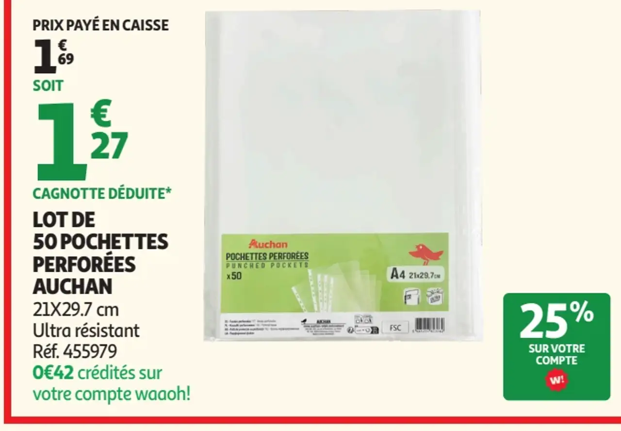 Lot de 50 pochettes perforées Auchan
