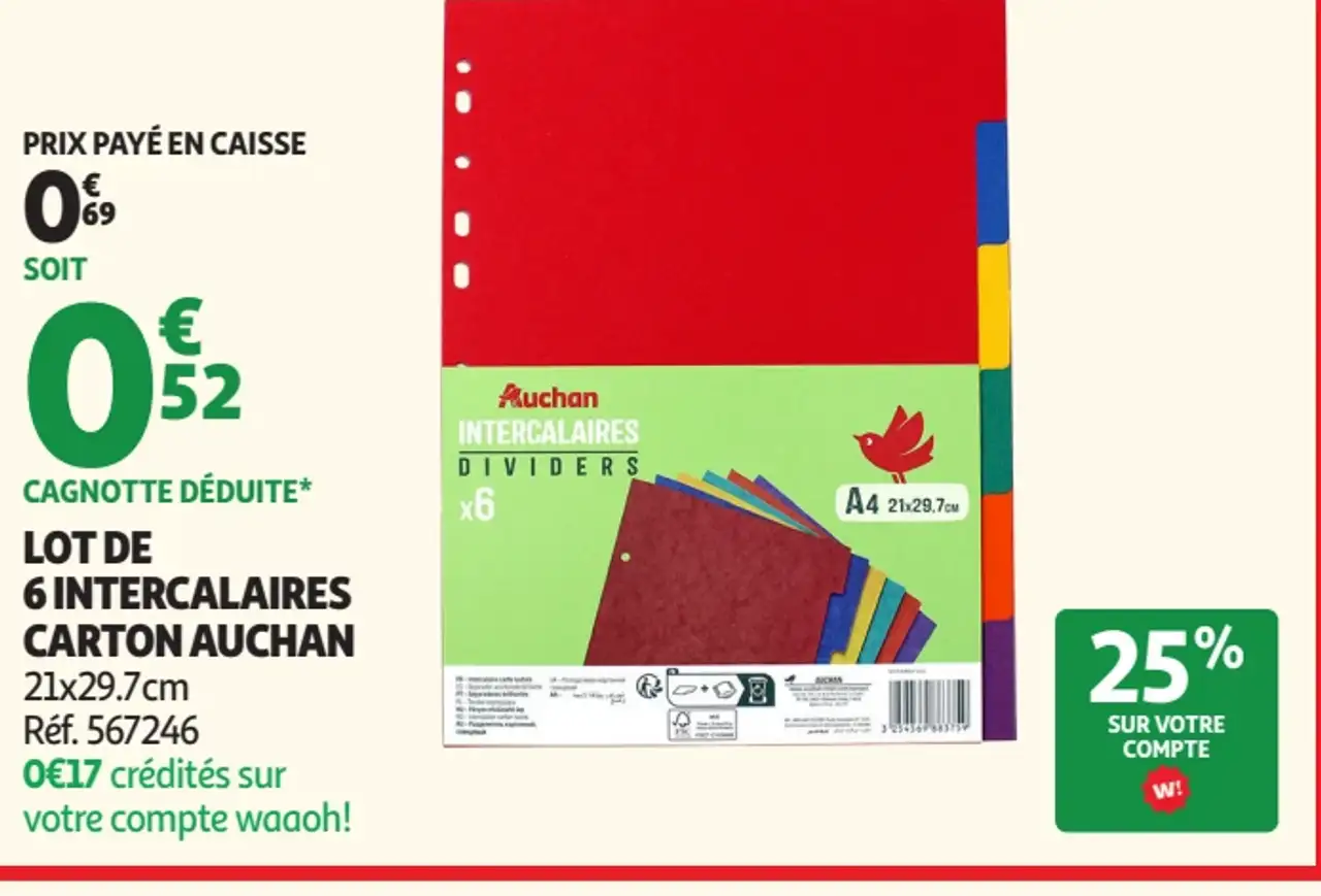 Lot de 6 intercalaires carton Auchan