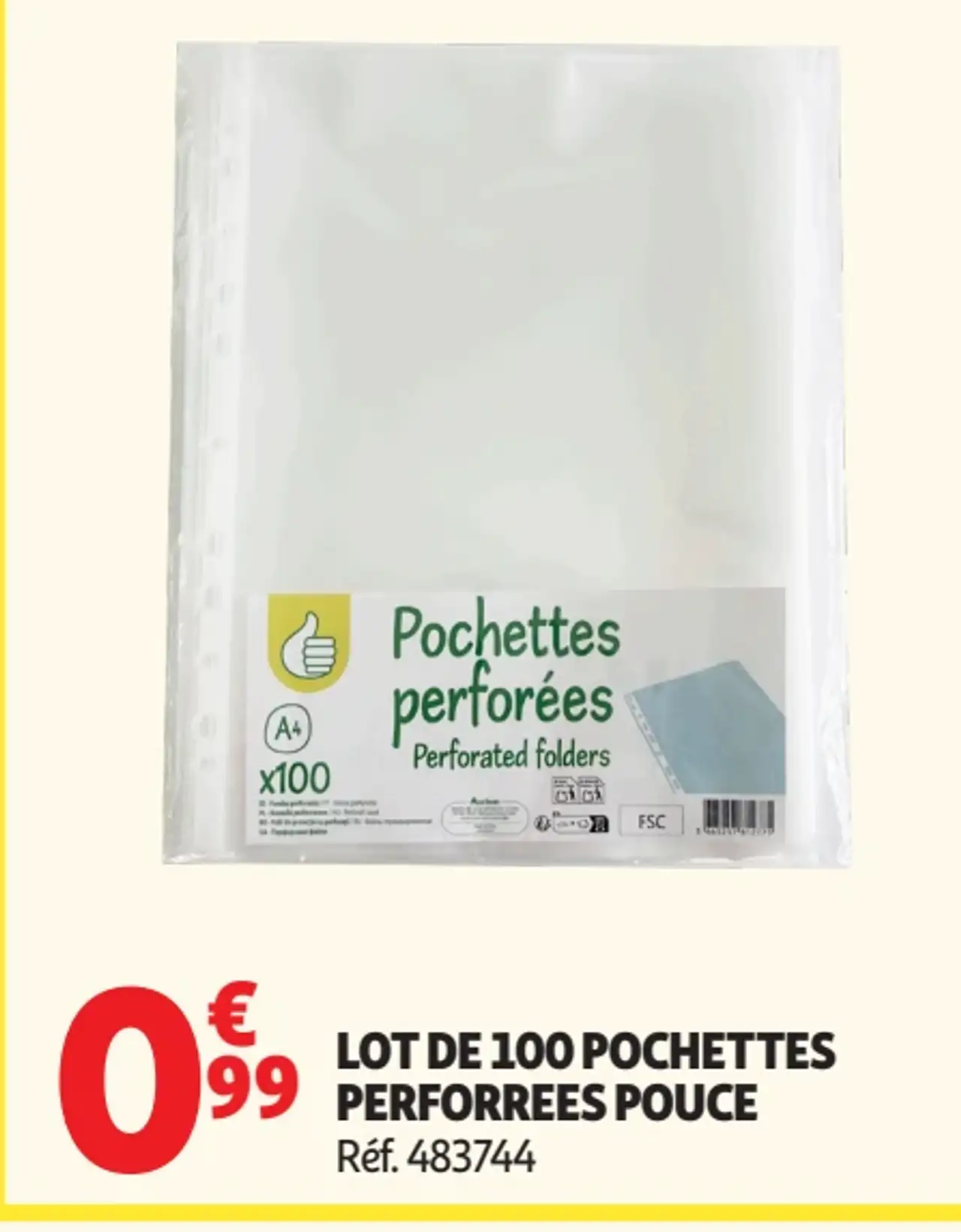 Lot de 100 pochettes perforées Pouce