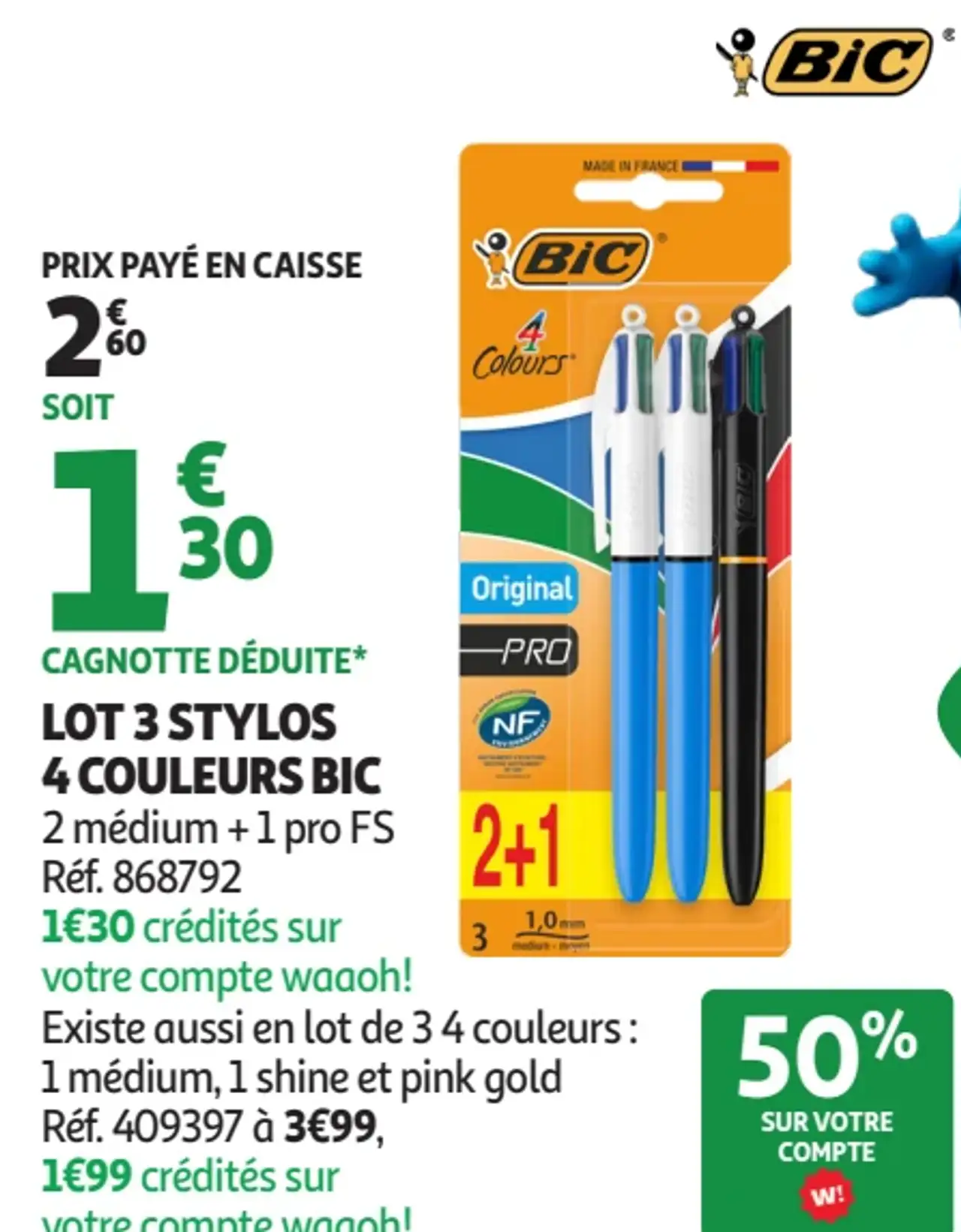 LOT 3 STYLOS 4 COULEURS BIC
