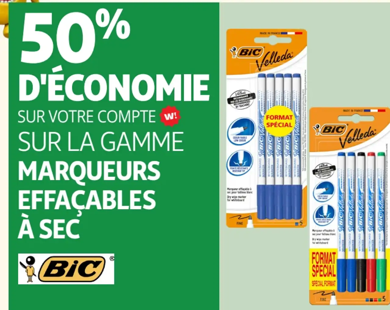 GAMME MARQUEURS EFFACABLES À SEC BIC Velleda