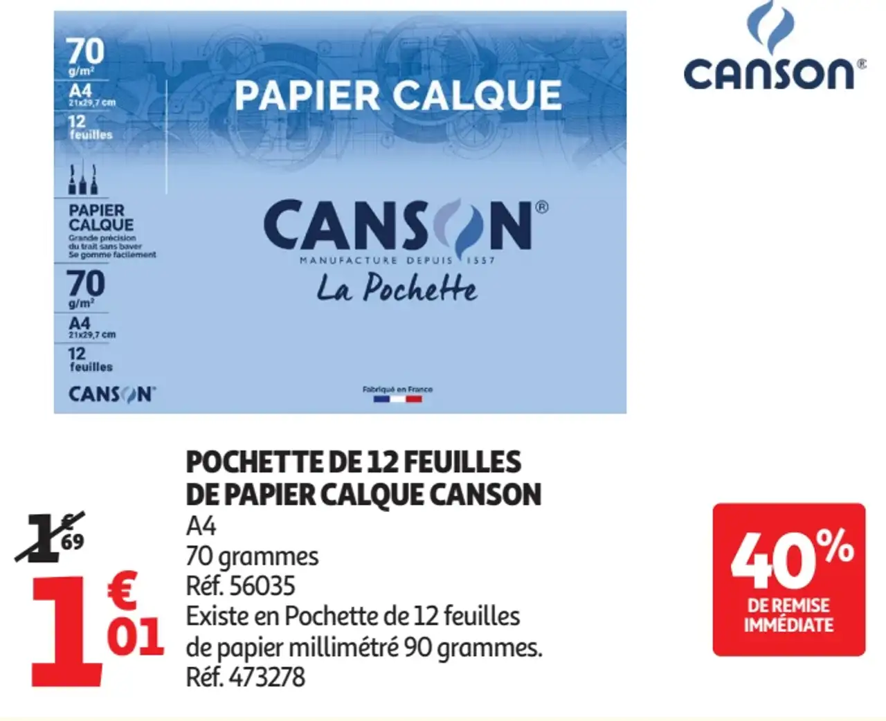 Pochette de 12 feuilles de papier calque Canson