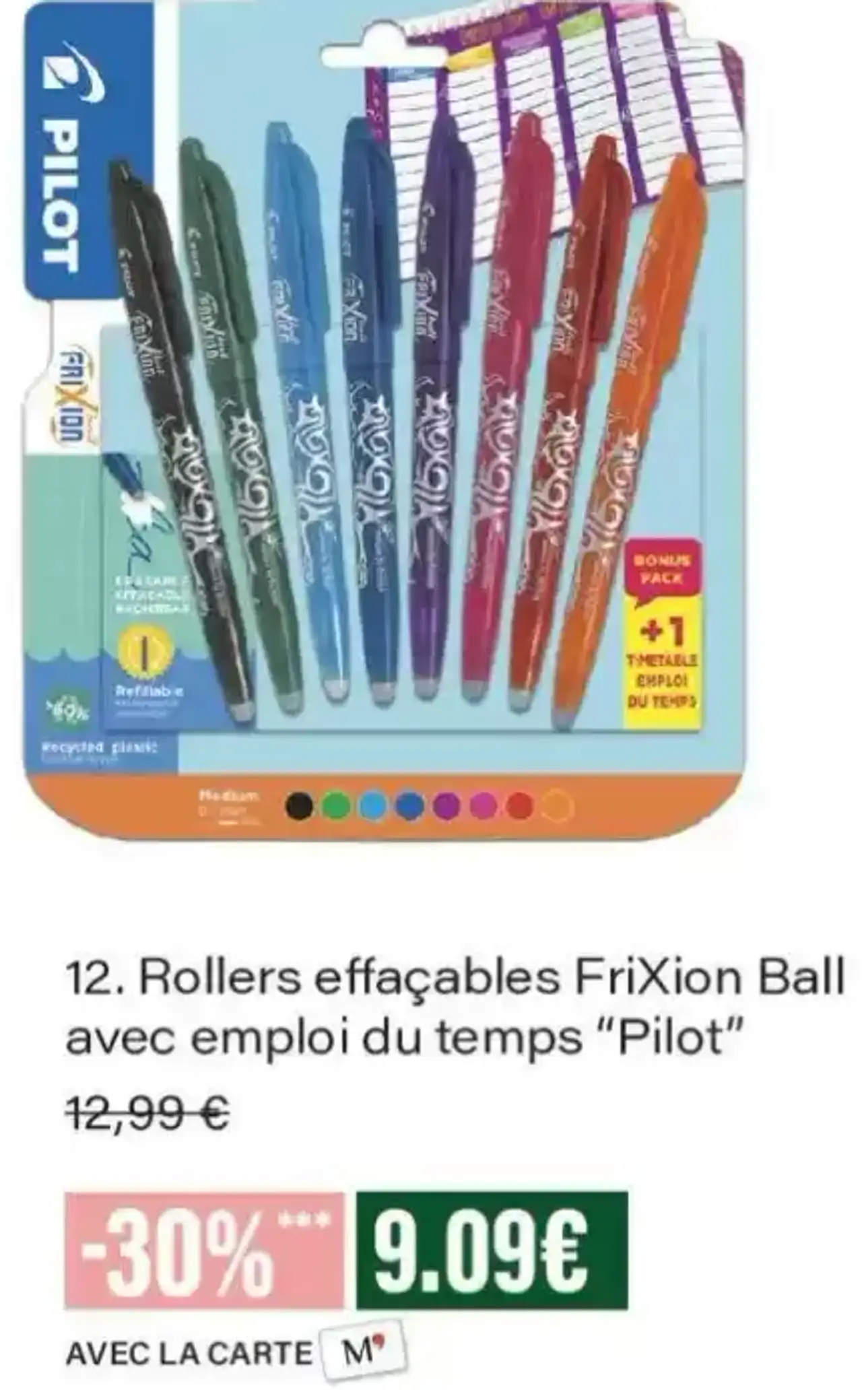 Rollers effaçables FriXion Ball avec emploi du temps Pilot