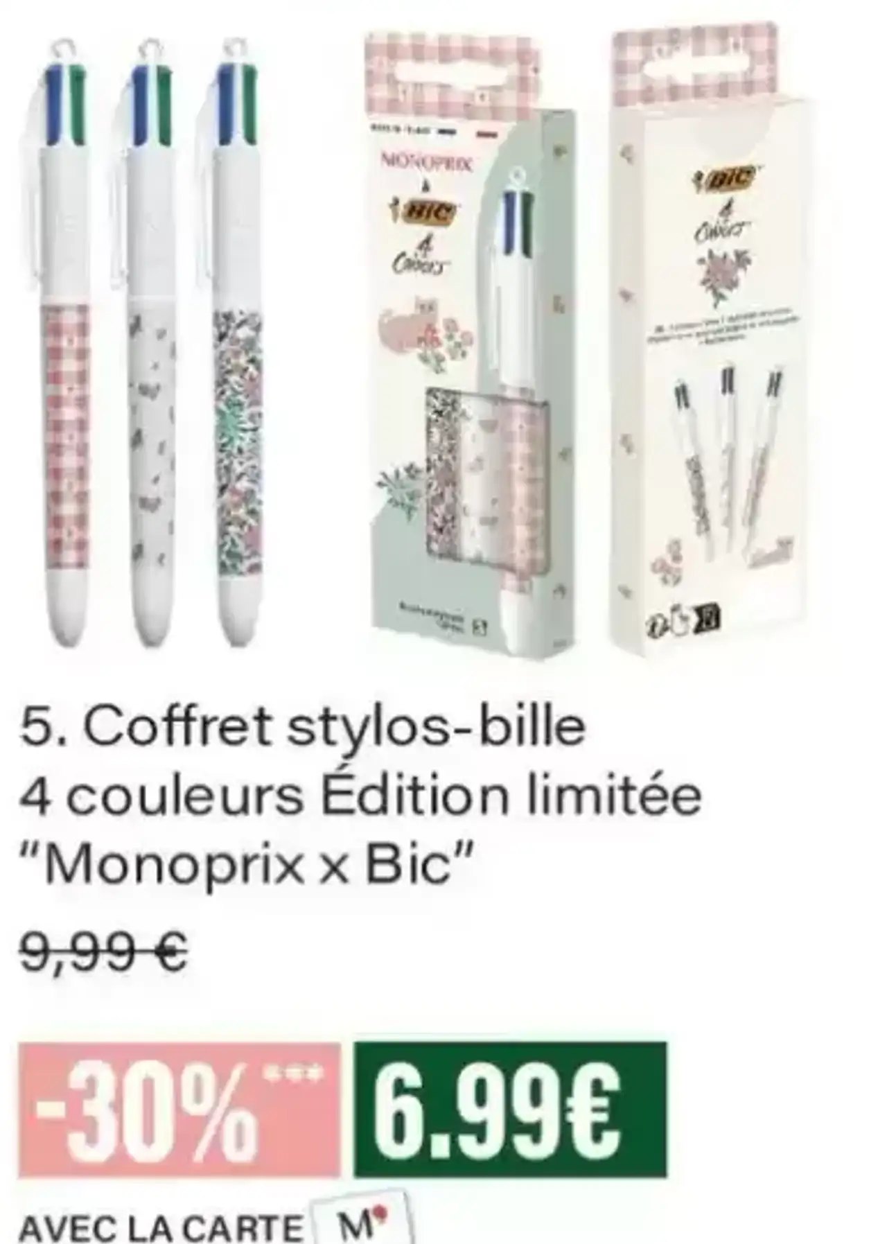 Coffret stylos-bille 4 couleurs Édition limitée Monoprix x Bic