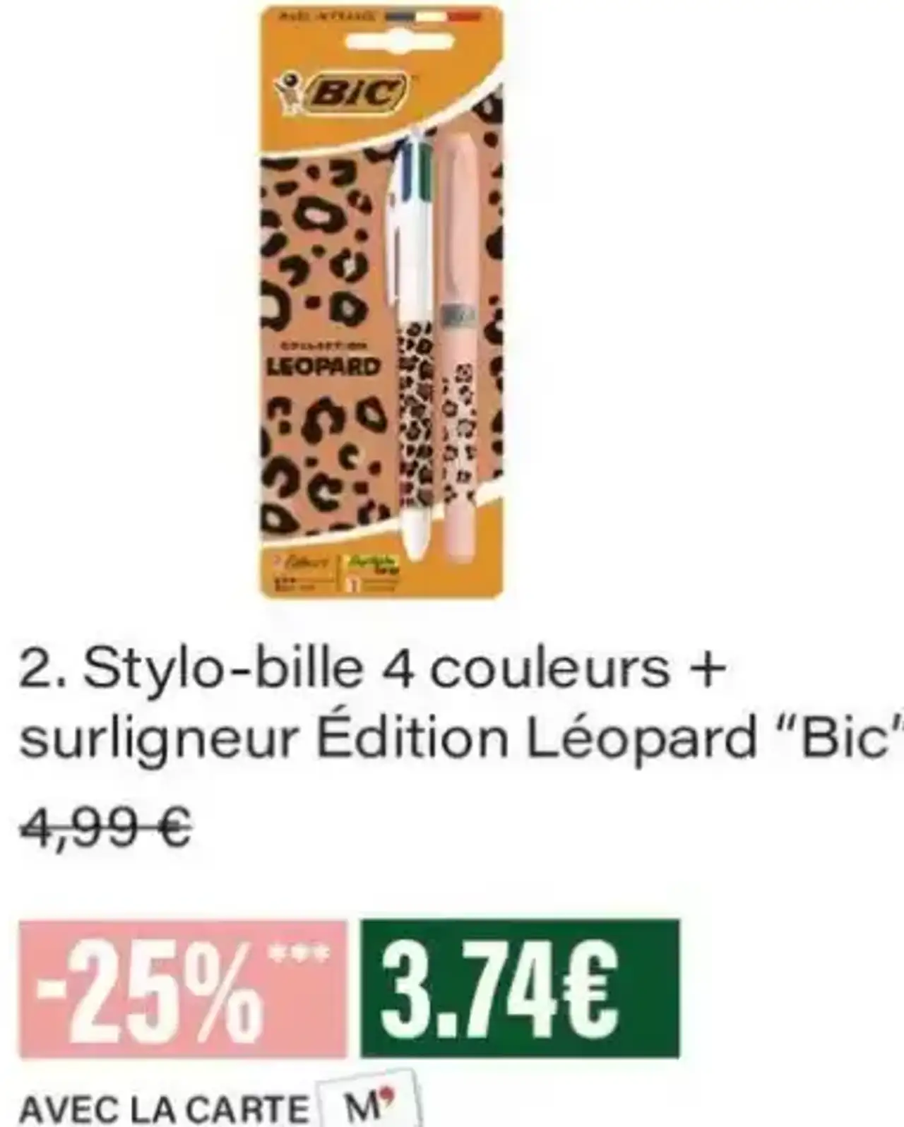 Stylo-bille 4 couleurs + surligneur Édition Léopard Bic