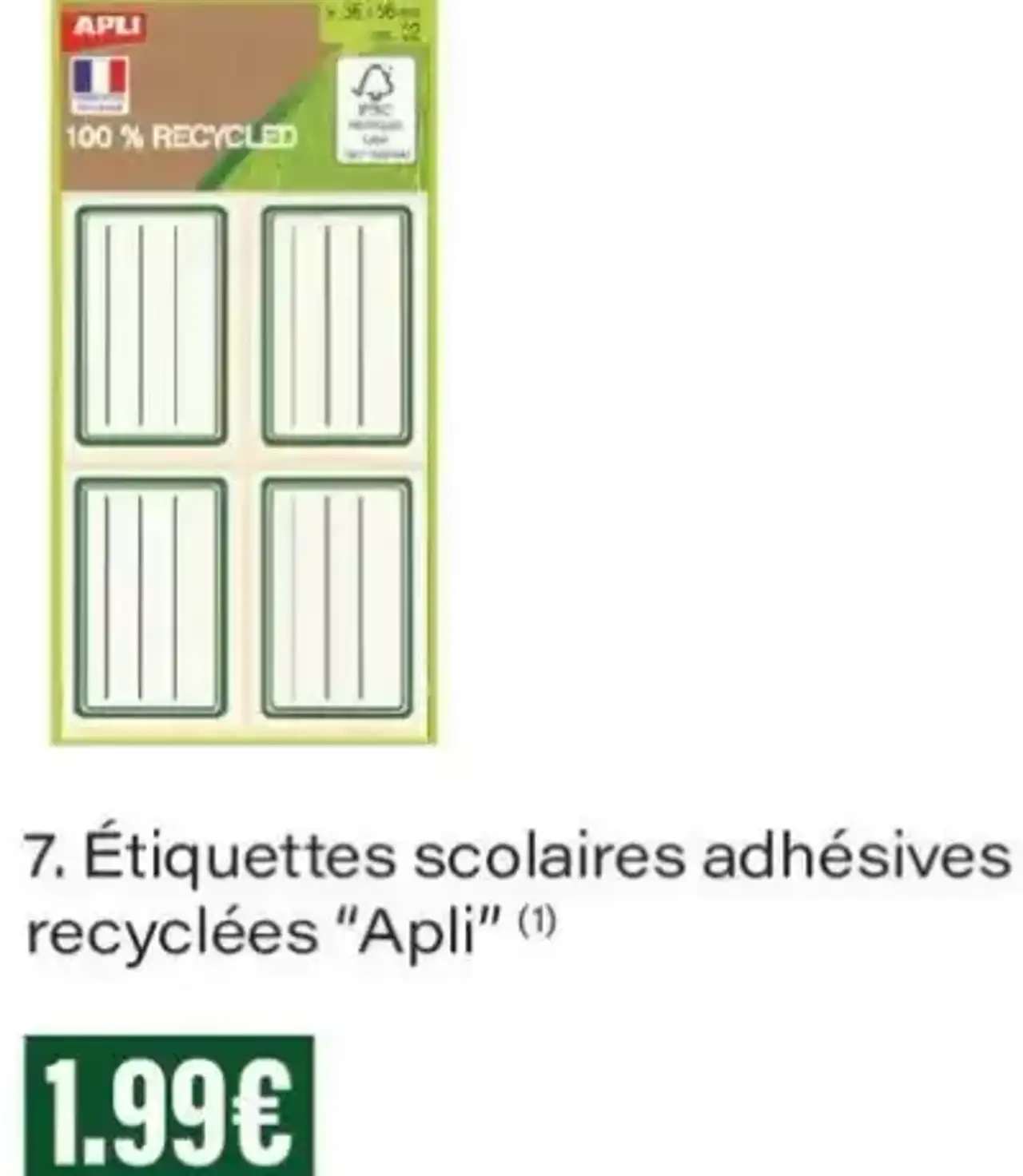 7. Étiquettes scolaires adhésives recyclées Apli
