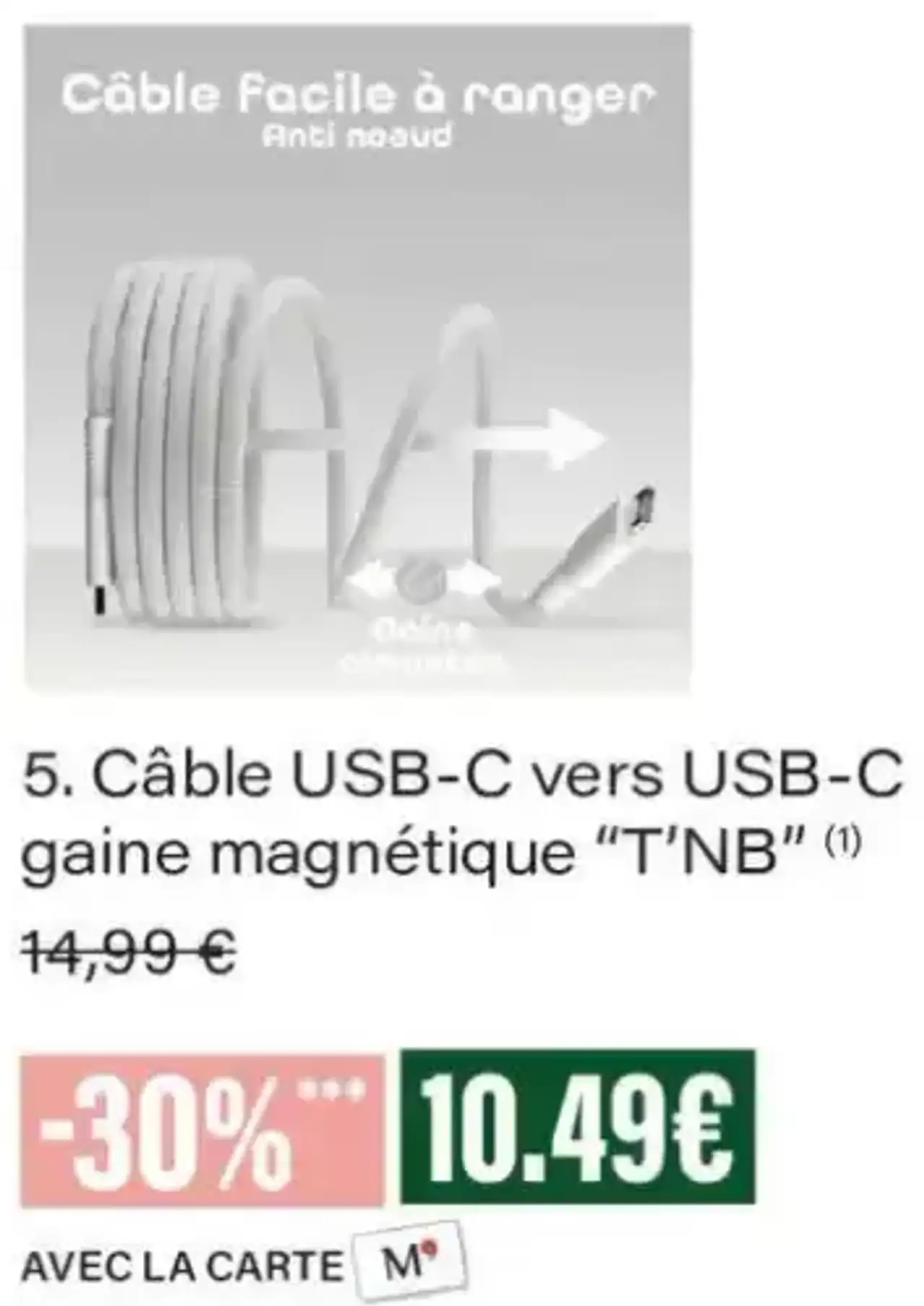 Câble USB-C vers USB-C gaine magnétique "T'NB"