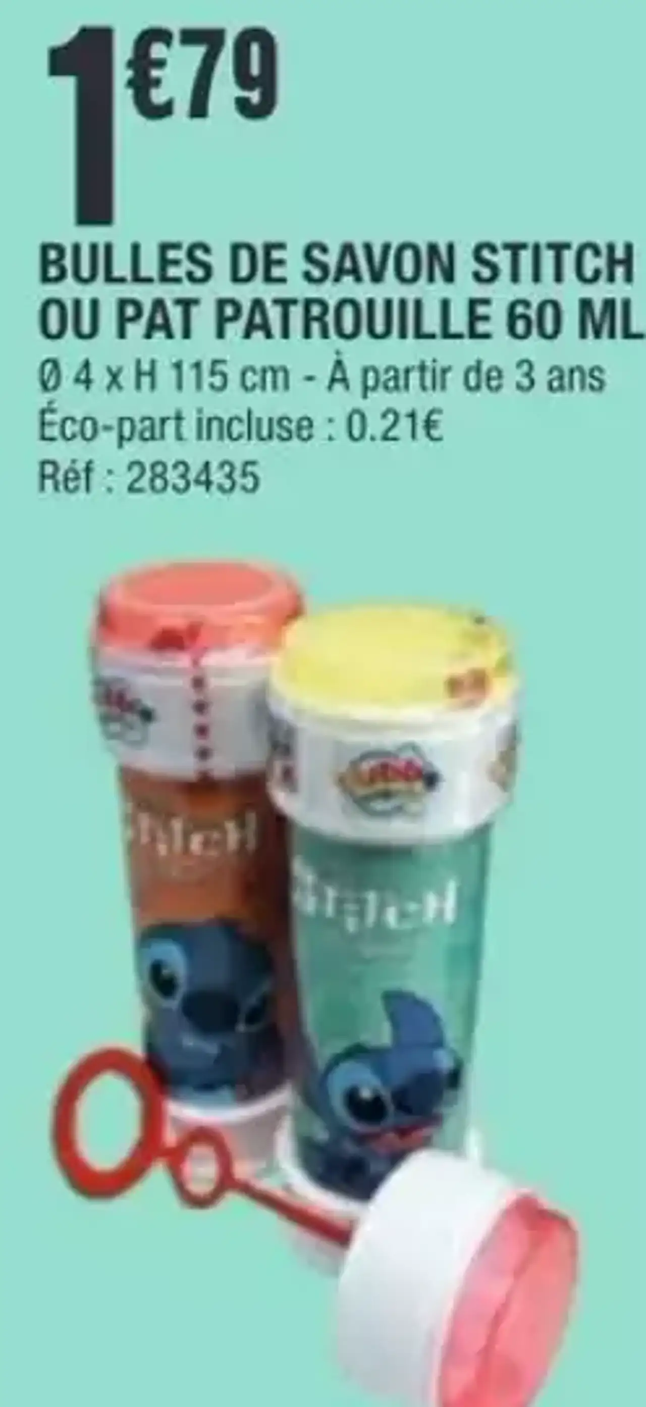 Bulles de savon Stitch ou Pat Patrouille 60 ml