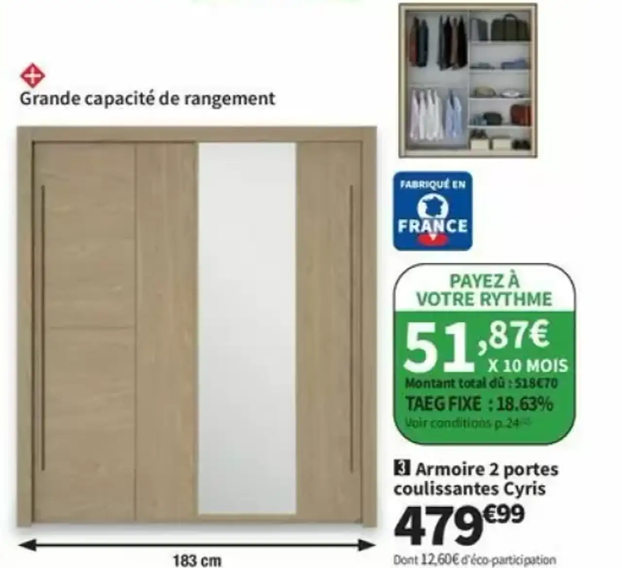 Armoire 2 portes coulissantes Cyris
