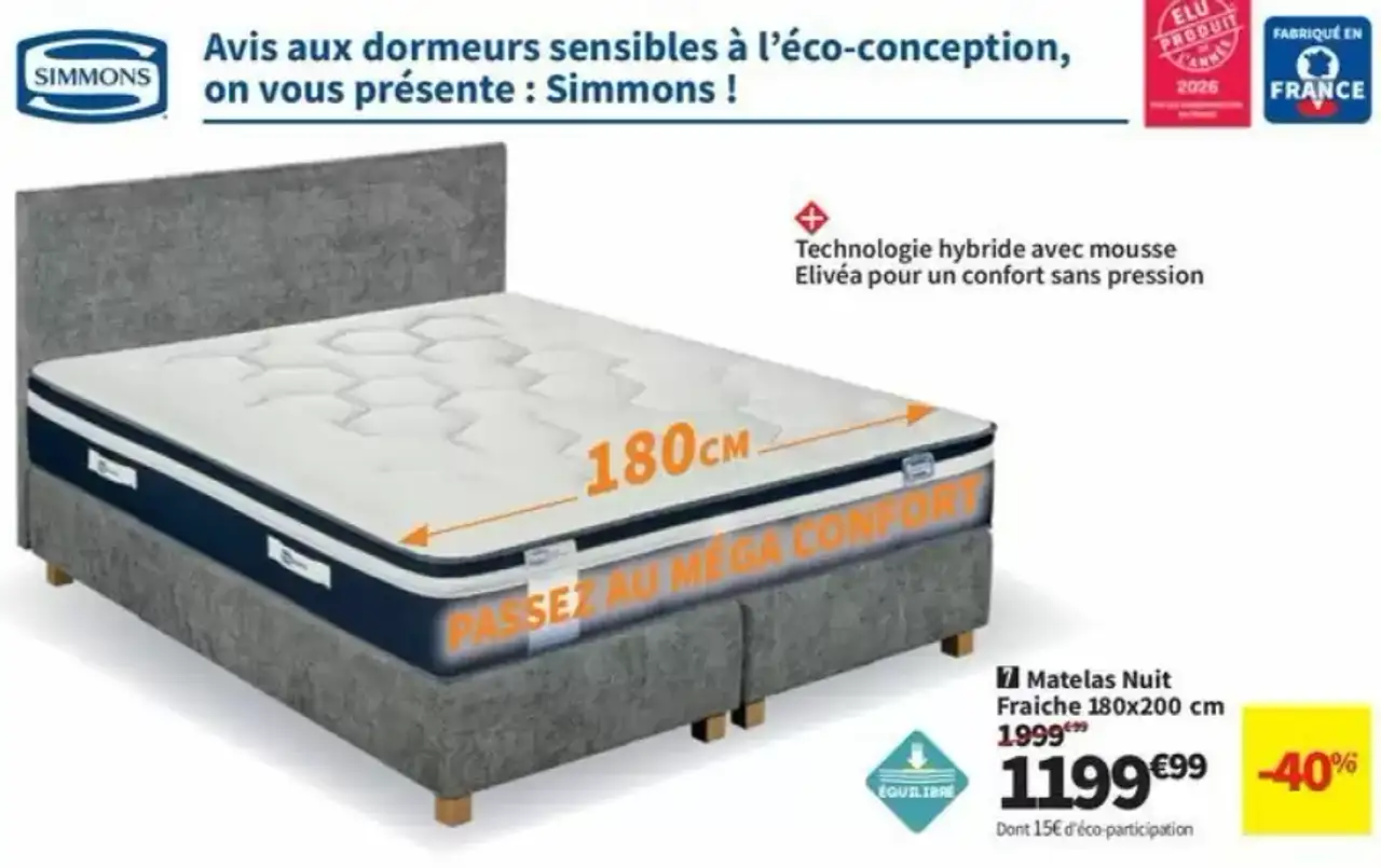 Matelas Nuit Fraîche 180x200 cm Simmons