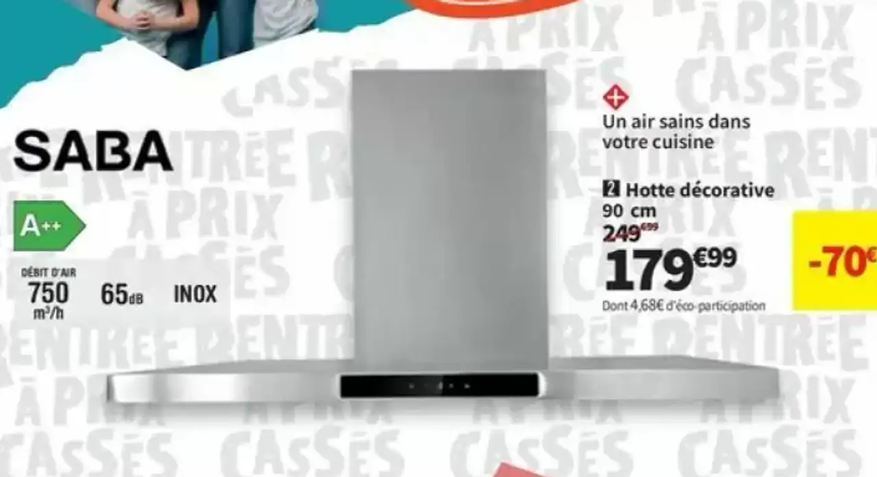 Hotte décorative 90 cm SABA HOD90BOX90/23A