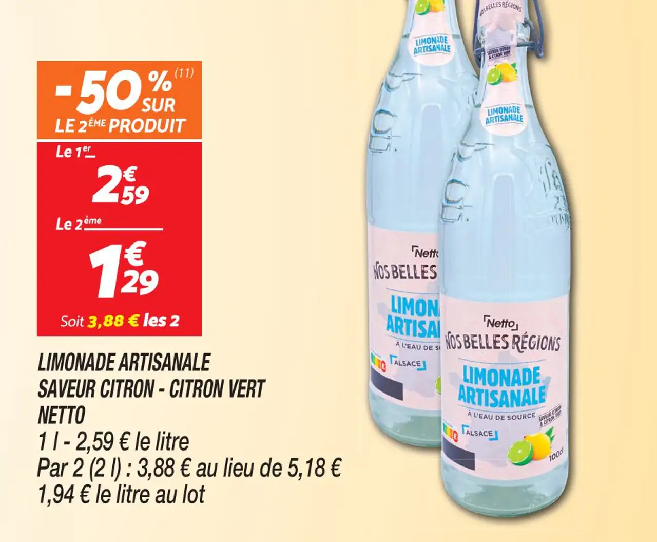 Limonade artisanale saveur citron - citron vert