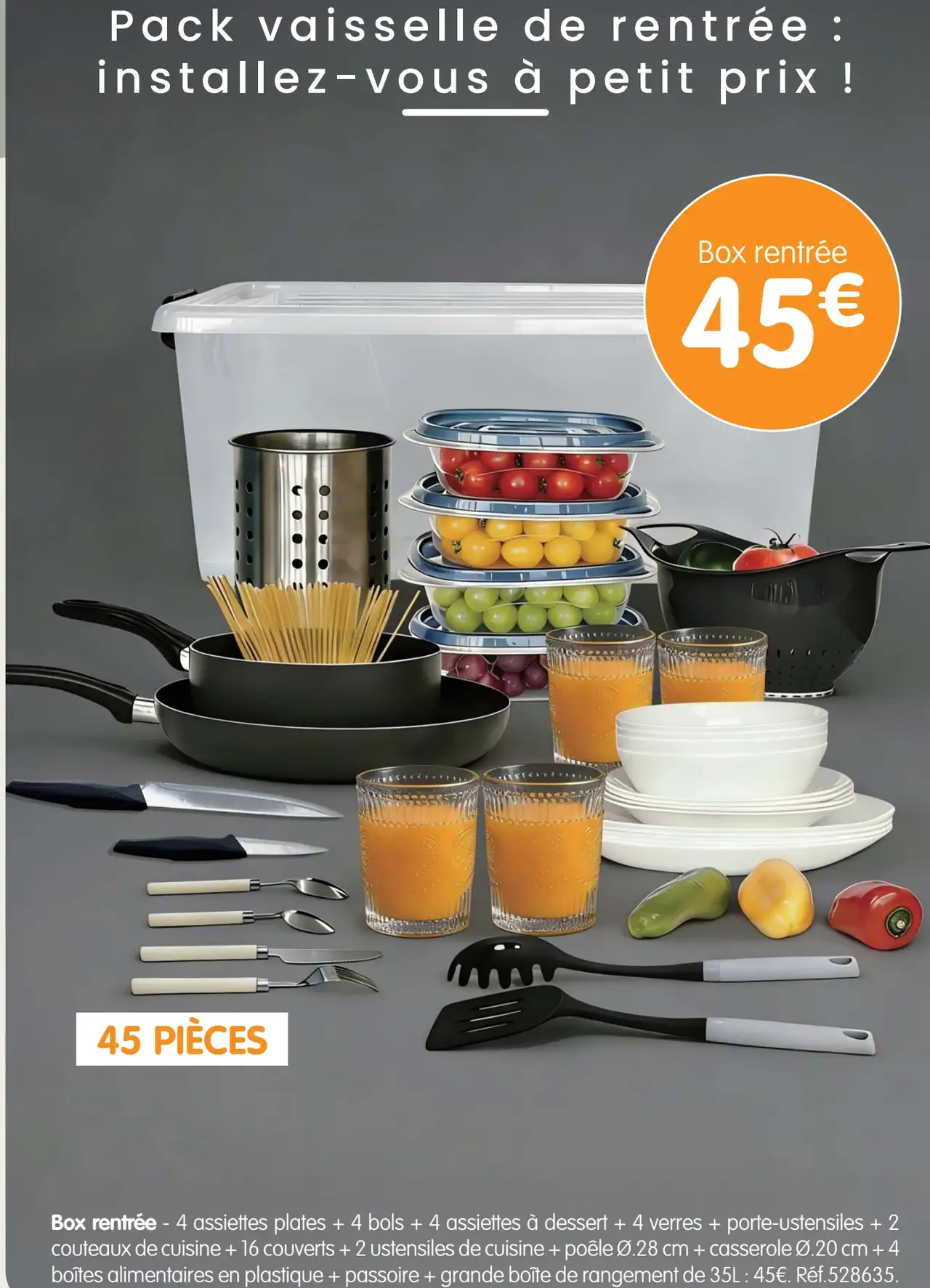 Box rentrée - Pack vaisselle de rentrée (45 pièces)