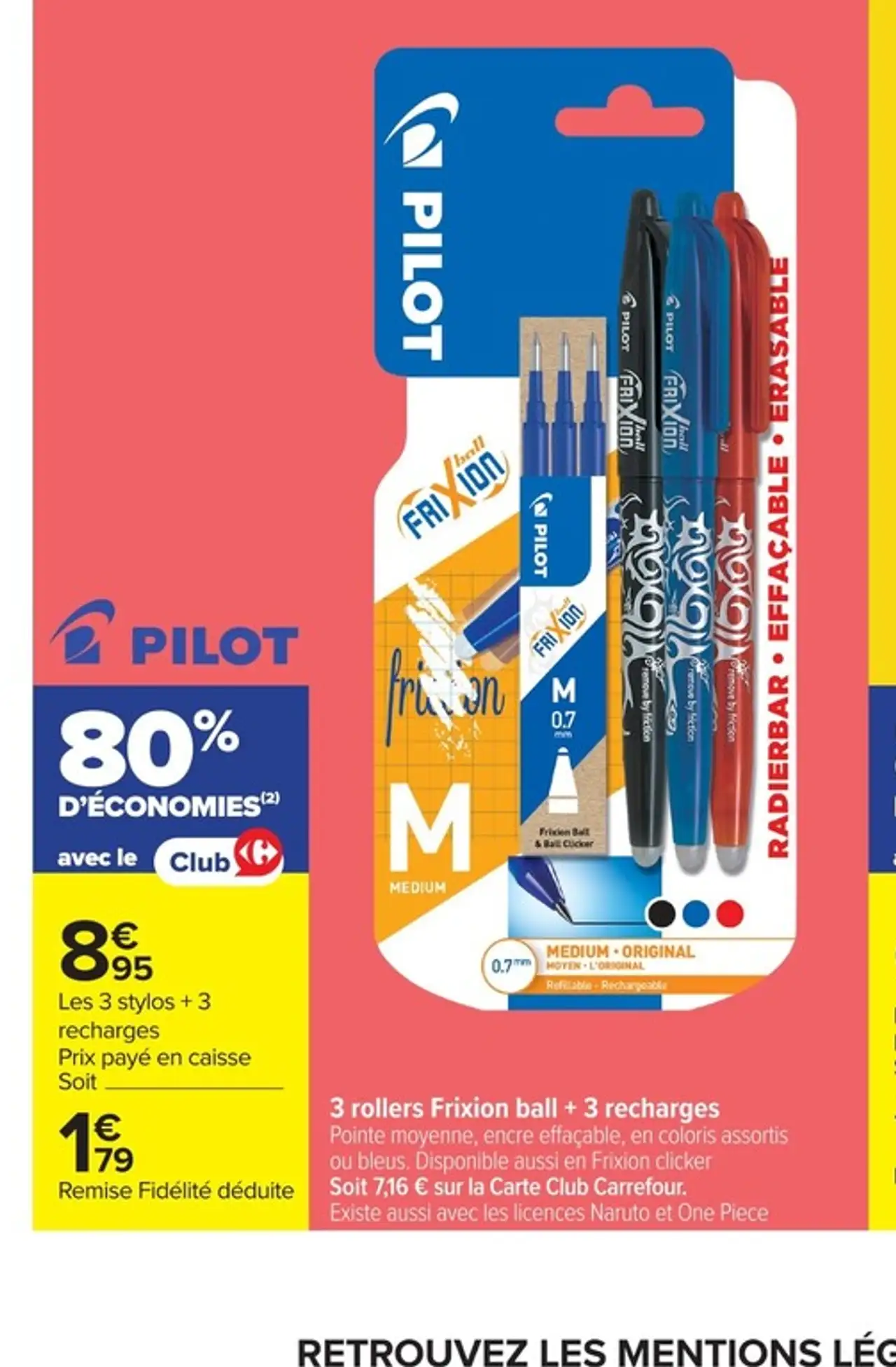 3 rollers Frixion ball + 3 recharges PILOT