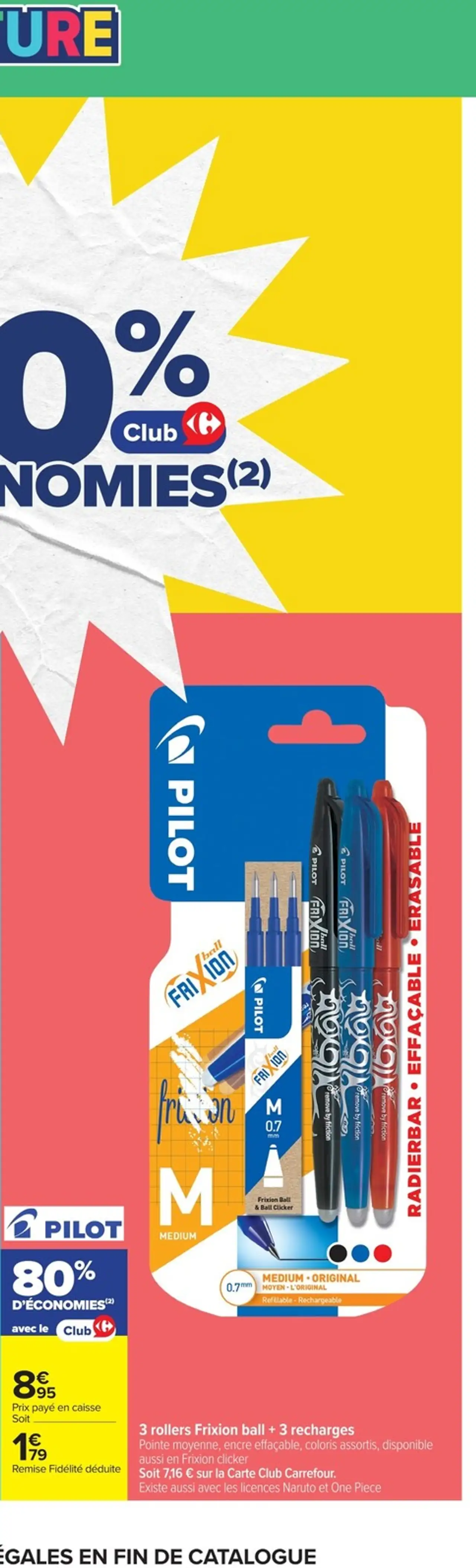 3 rollers Frixion ball + 3 recharges Pilot
