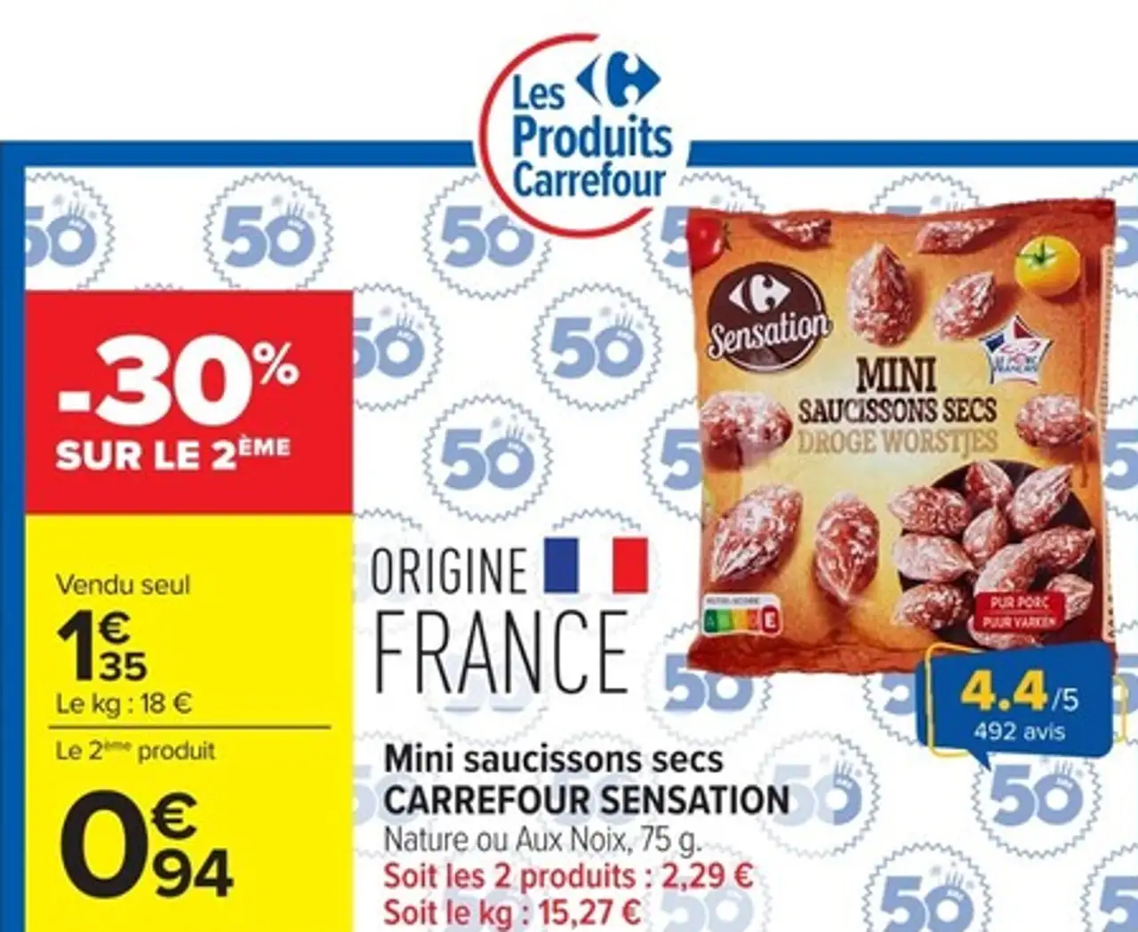 Mini saucissons secs CARREFOUR SENSATION
