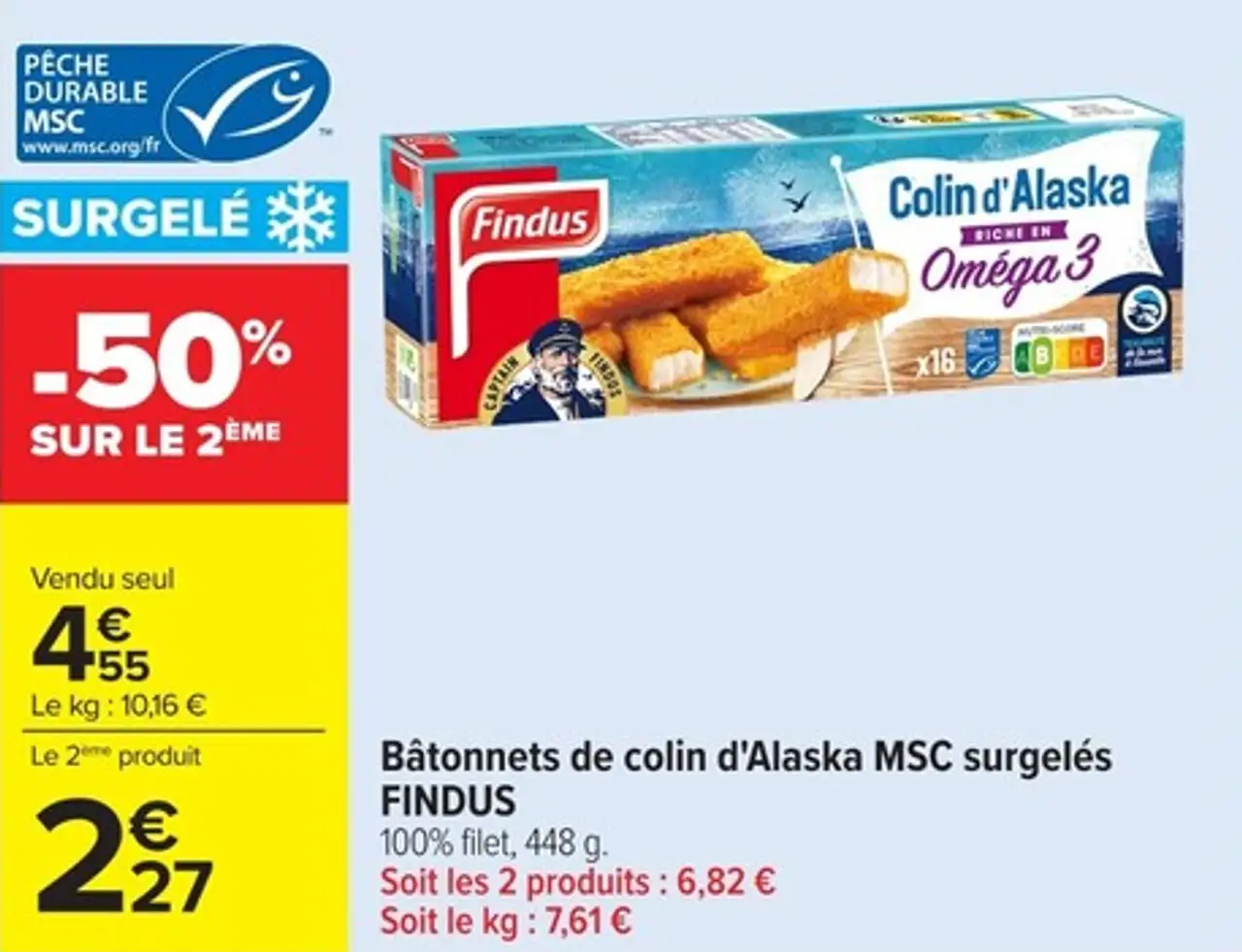 Bâtonnets de colin d'Alaska MSC surgelés FINDUS