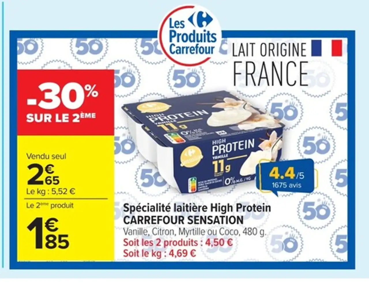 Spécialité laitière High Protein Carrefour Sensation