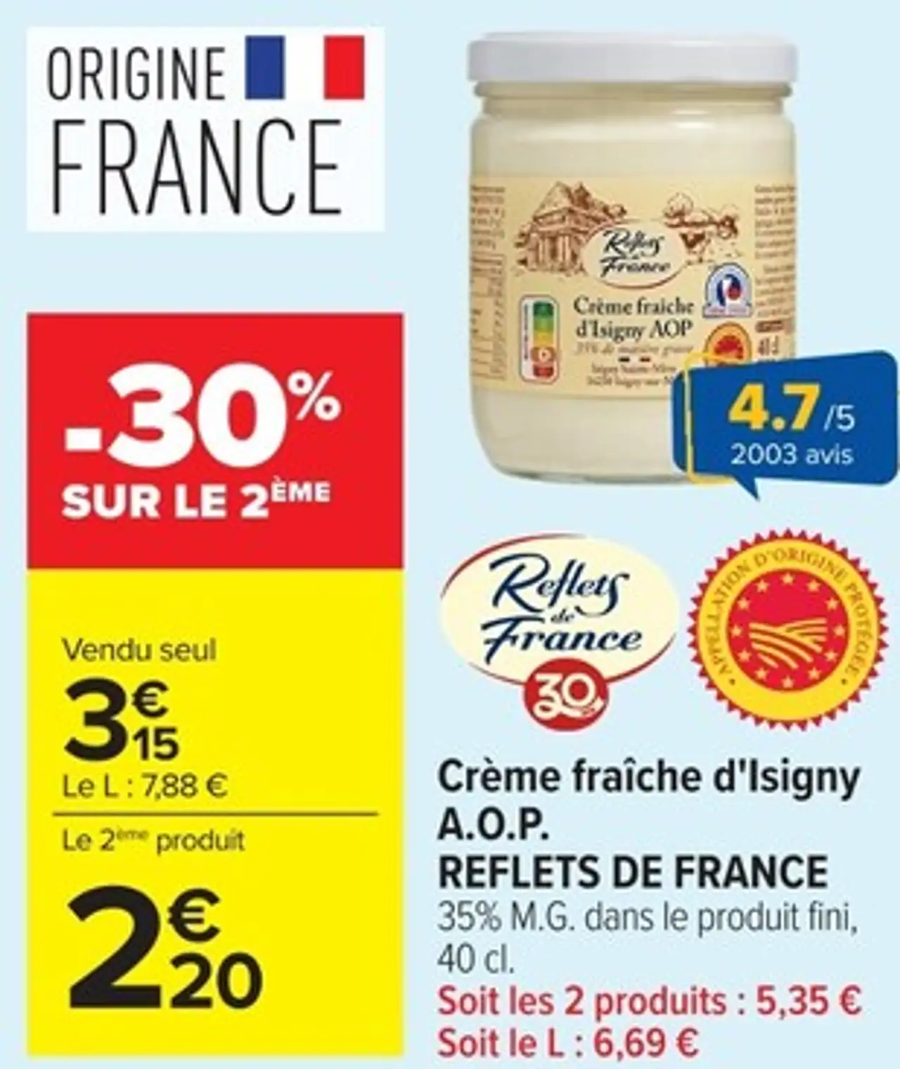 Crème fraîche d'Isigny A.O.P. Reflets de France
