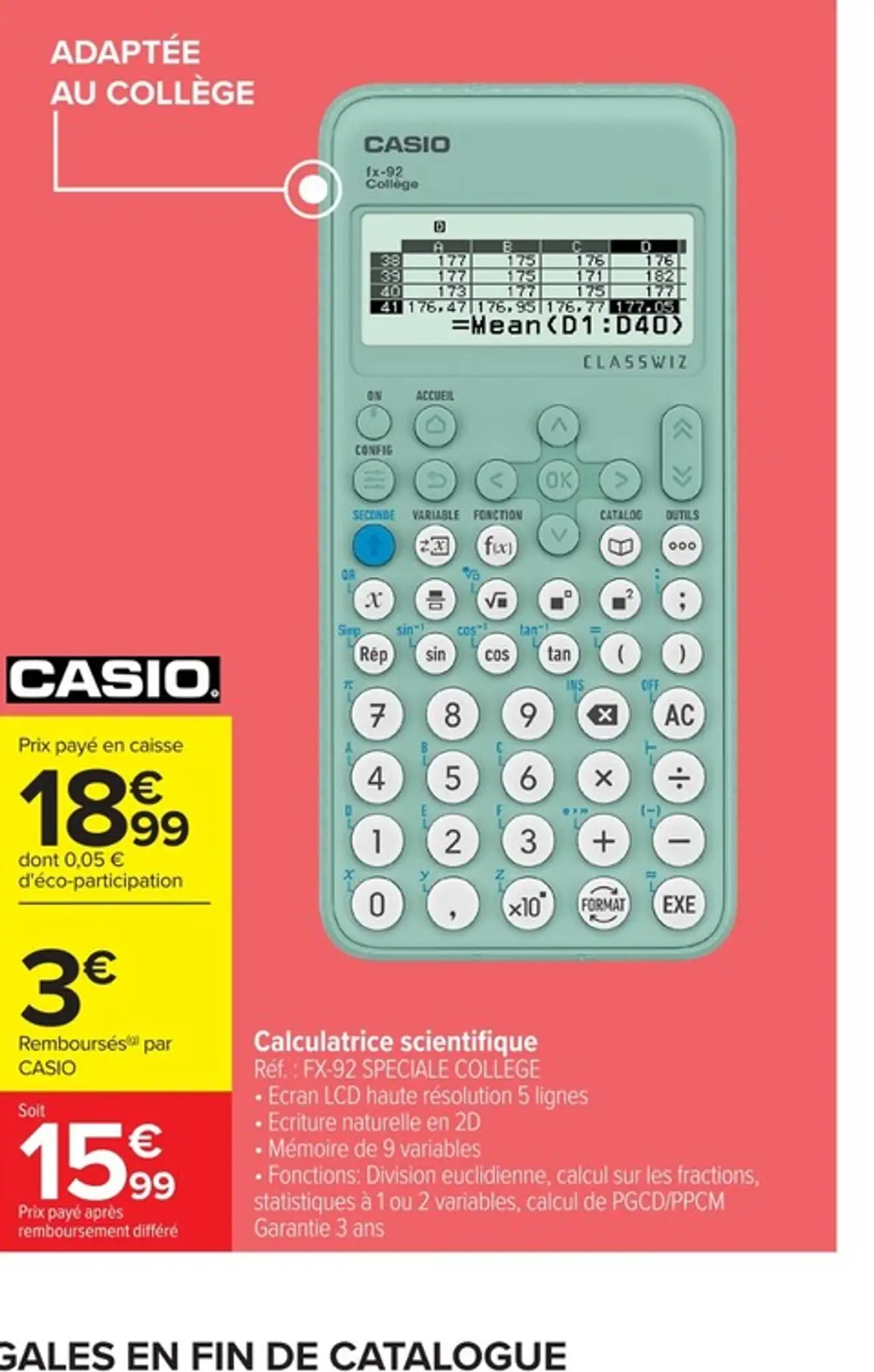 Calculatrice scientifique Casio FX-92 SPECIALE COLLEGE