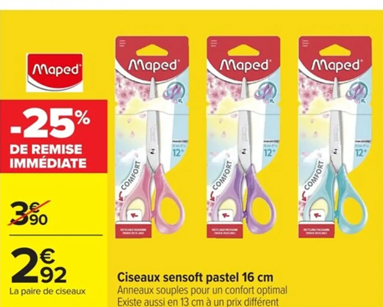 Ciseaux sensoft pastel 16 cm Maped