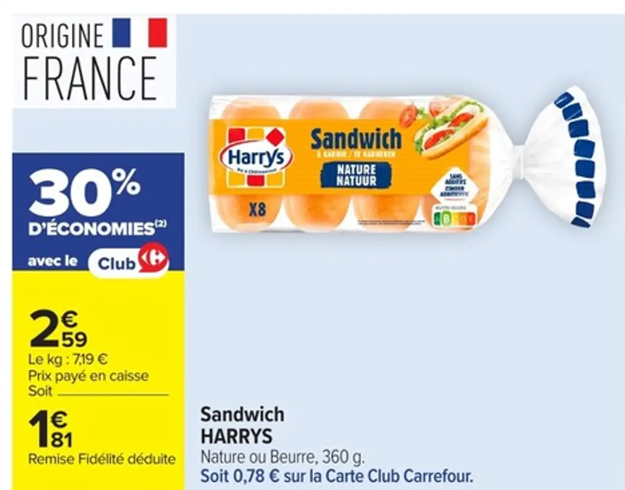 Sandwich HARRYS Nature ou Beurre