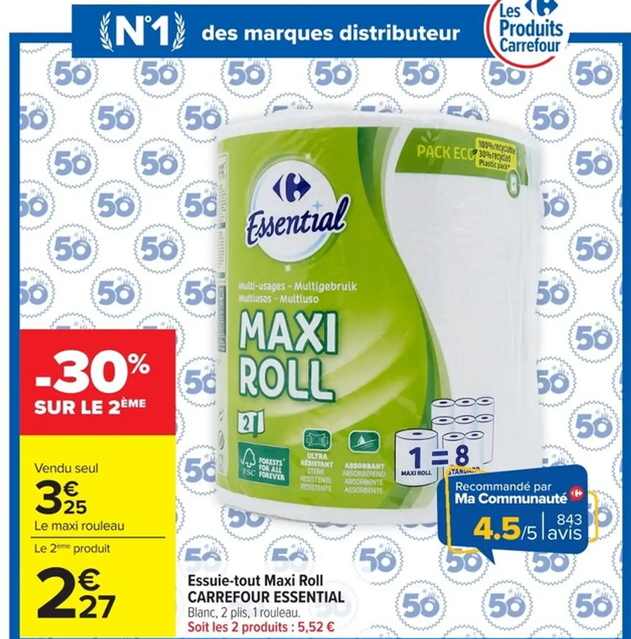 Essuie-tout Maxi Roll CARREFOUR ESSENTIAL