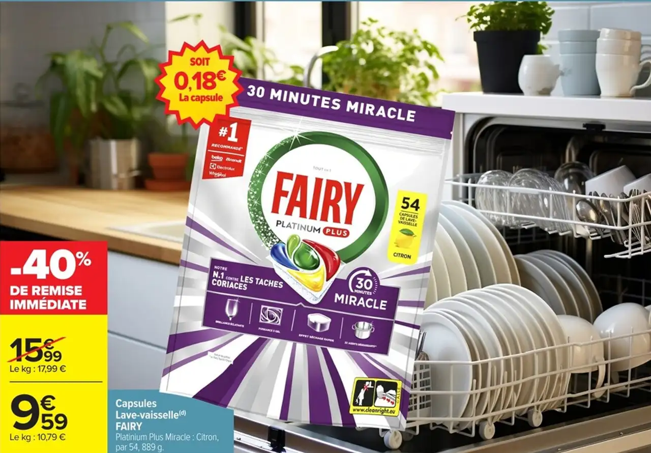 Capsules Lave-vaisselle FAIRY Platinium Plus Miracle : Citron