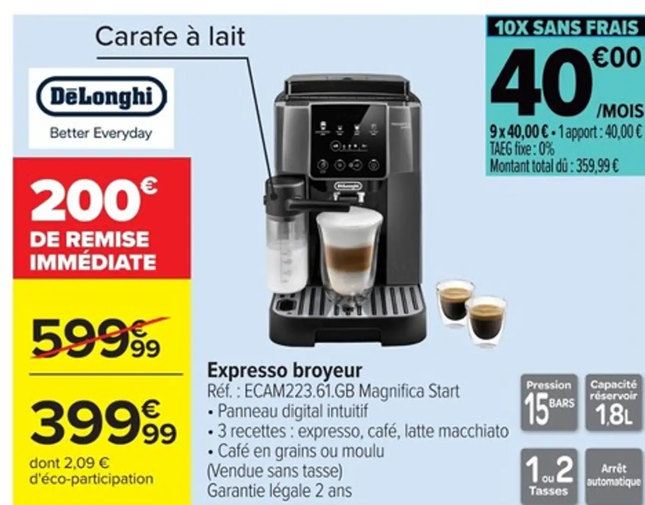Expresso broyeur DeLonghi ECAM223.61.GB Magnifica Start