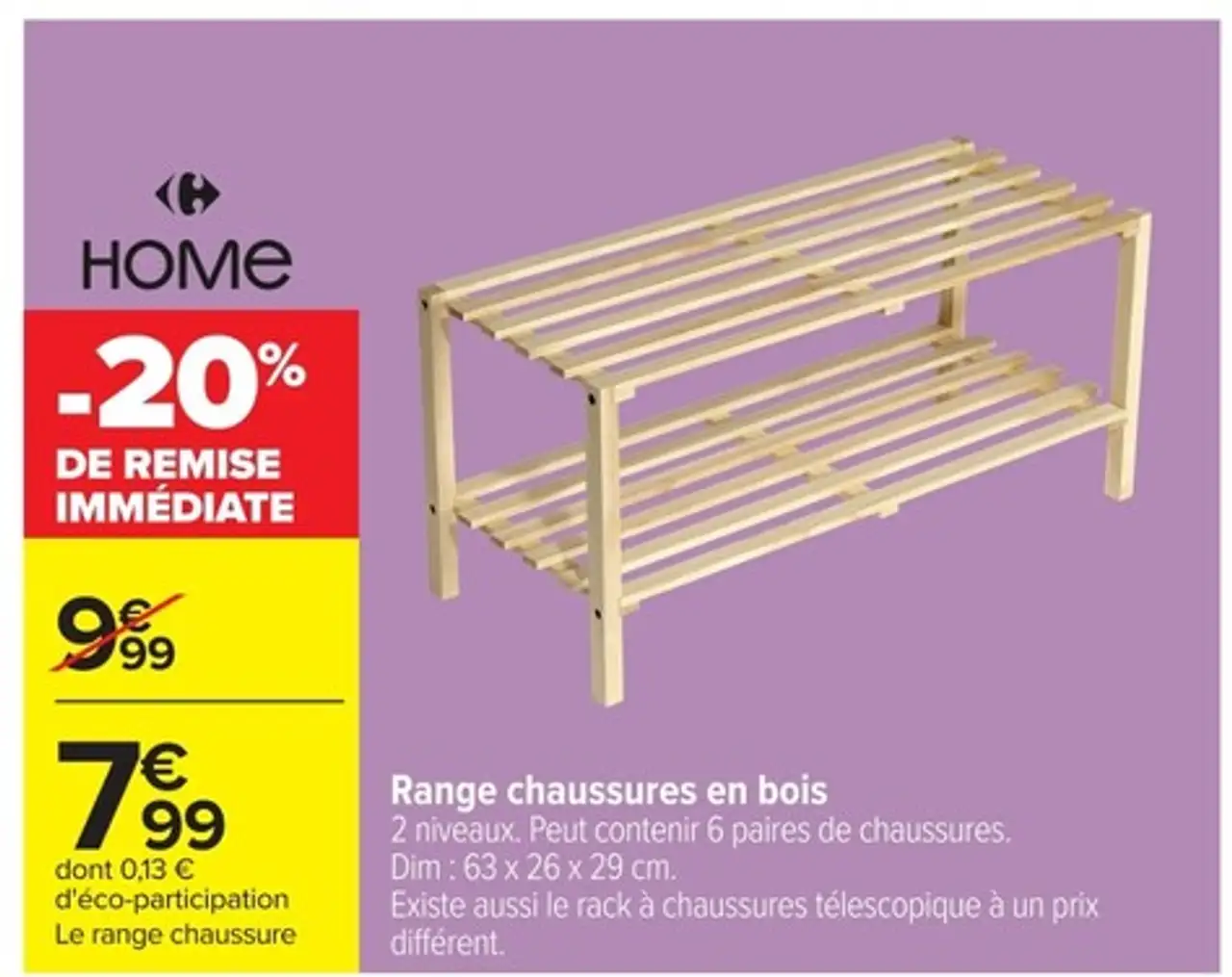 Range chaussures en bois Carrefour Home