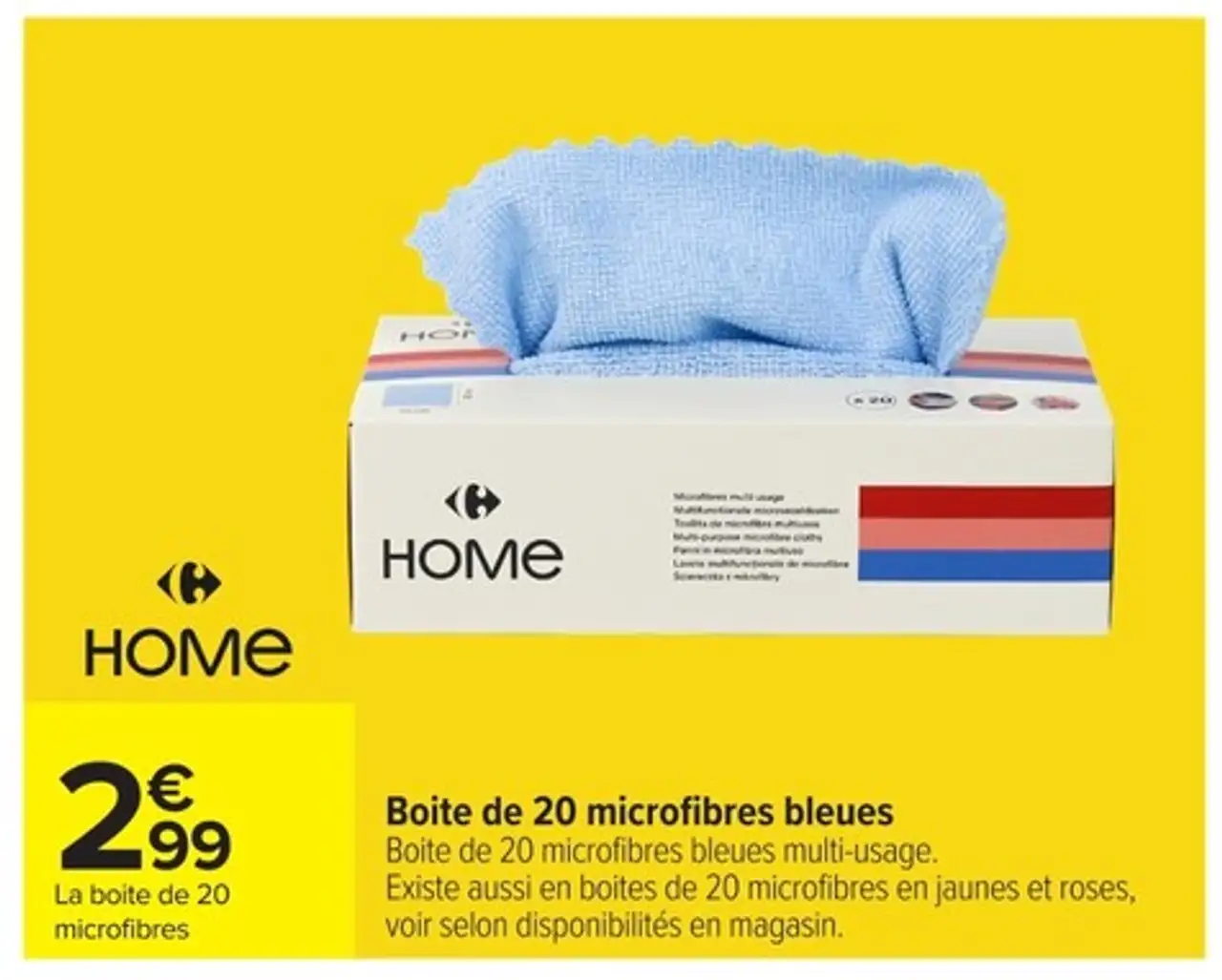 Boite de 20 microfibres bleues Carrefour Home
